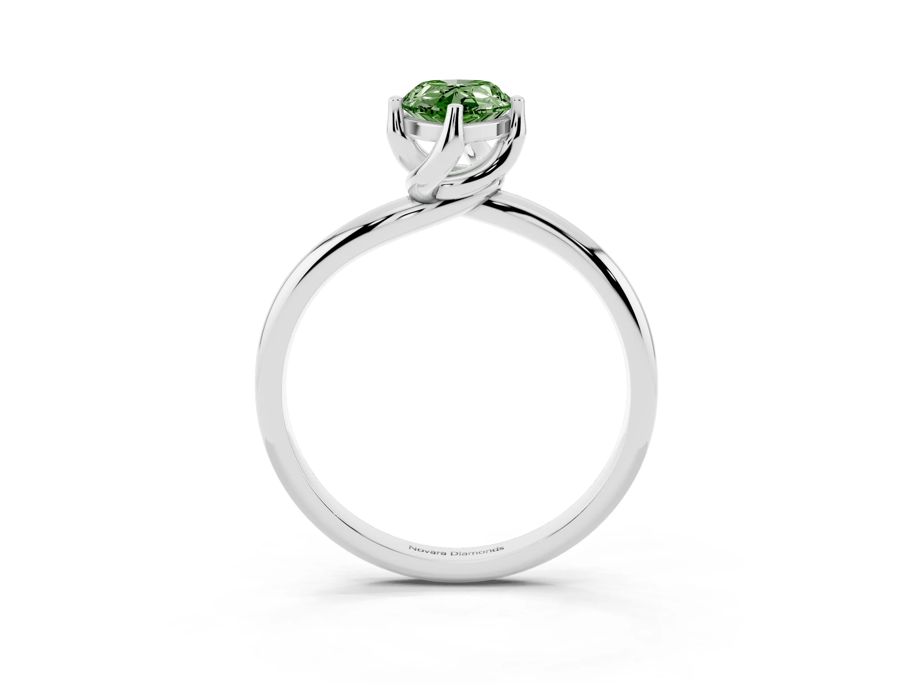 Fancy Green Pear Cut Diamond Solitaire Engagement Ring Set in Platinum with Classic Plain Band