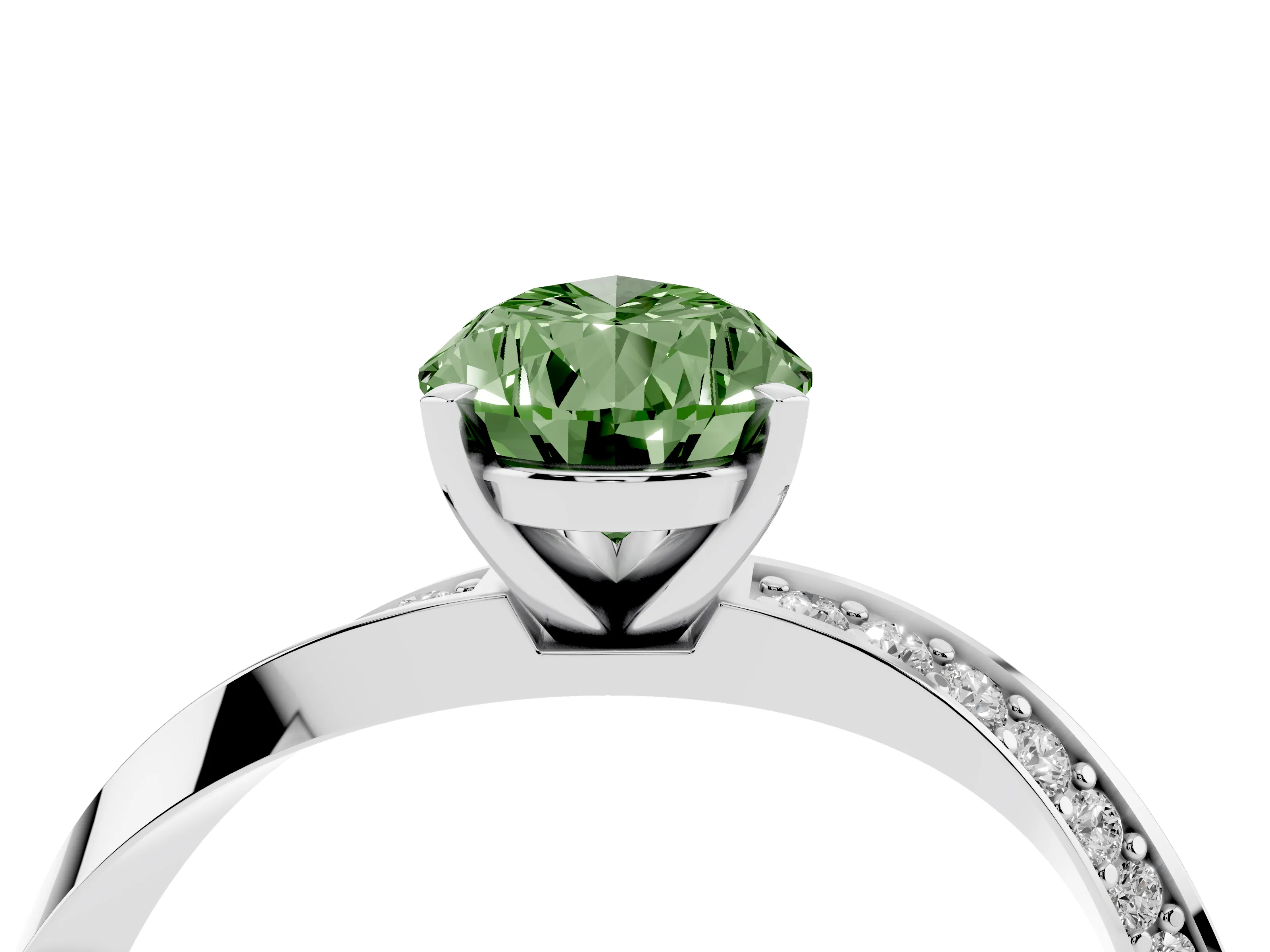 Fancy Green Pear Cut Diamond Engagement Ring Set in Silver with Side Stone Accents and Prong Setting