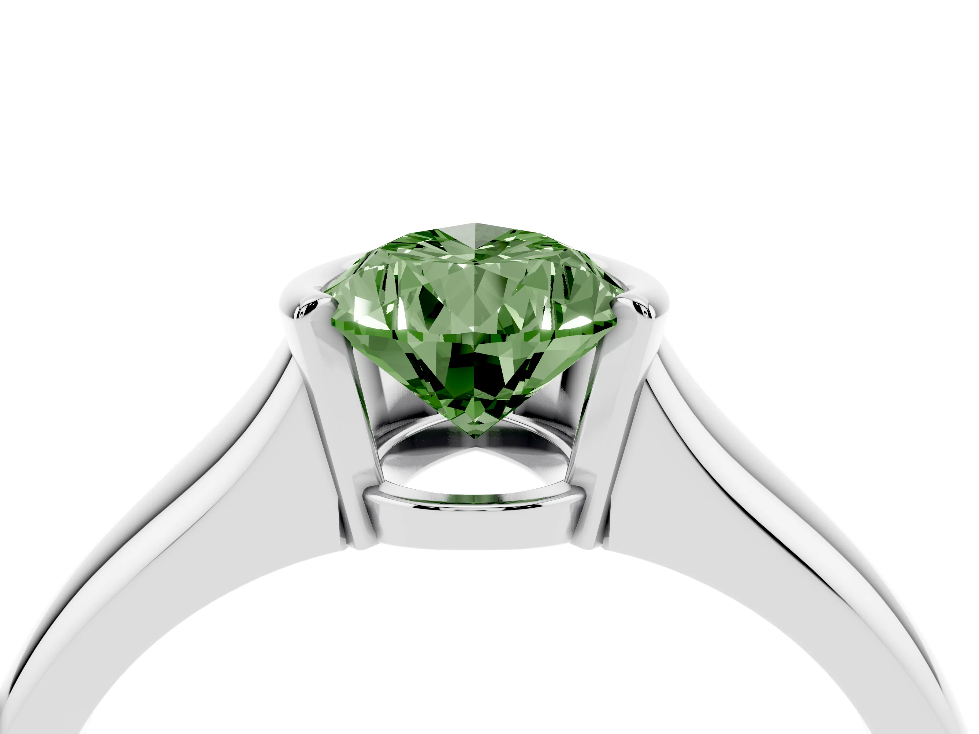 Fancy Green Pear Cut Diamond Solitaire Tension Set Ring Set in White gold with Split Shank Band