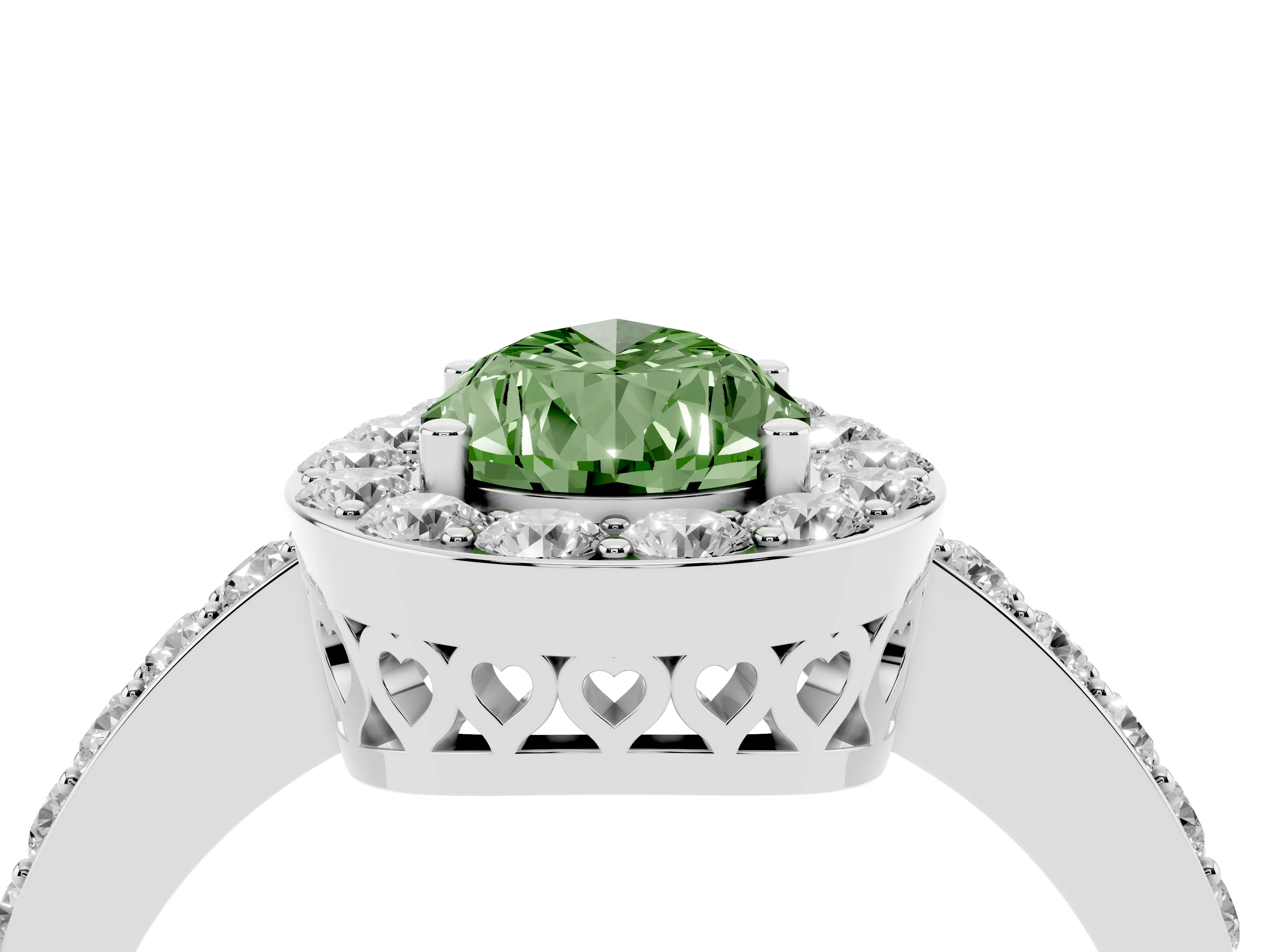 Fancy Green Pear Cut Diamond Halo Ring Set in Platinum with Pavé-Setting Band and Open Prong Center