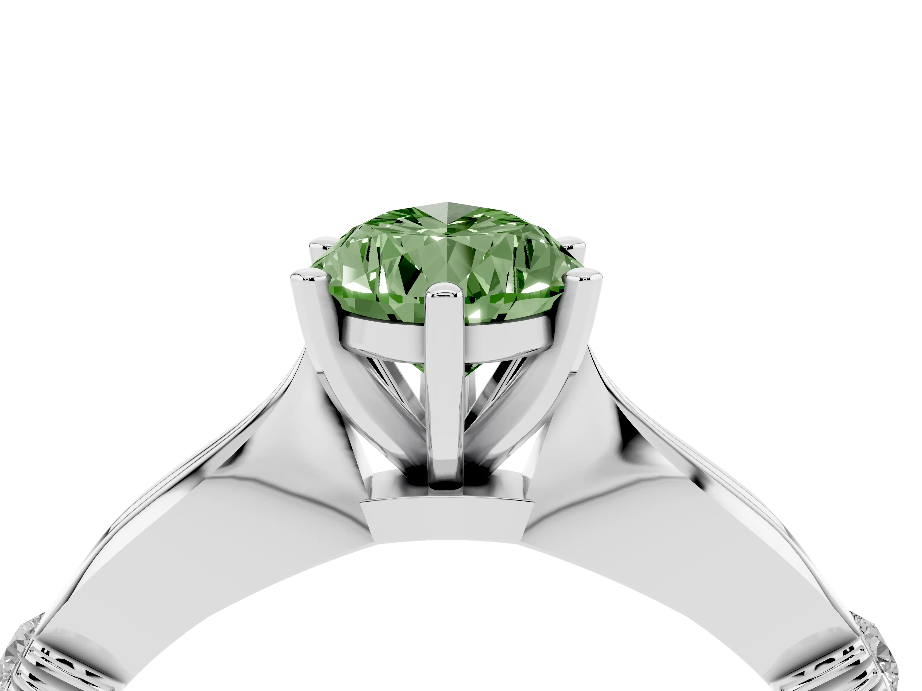 Fancy Green Pear Cut Diamond Solitaire Twisted Band Ring Set in Platinum with Accent Stones and Prong Setting