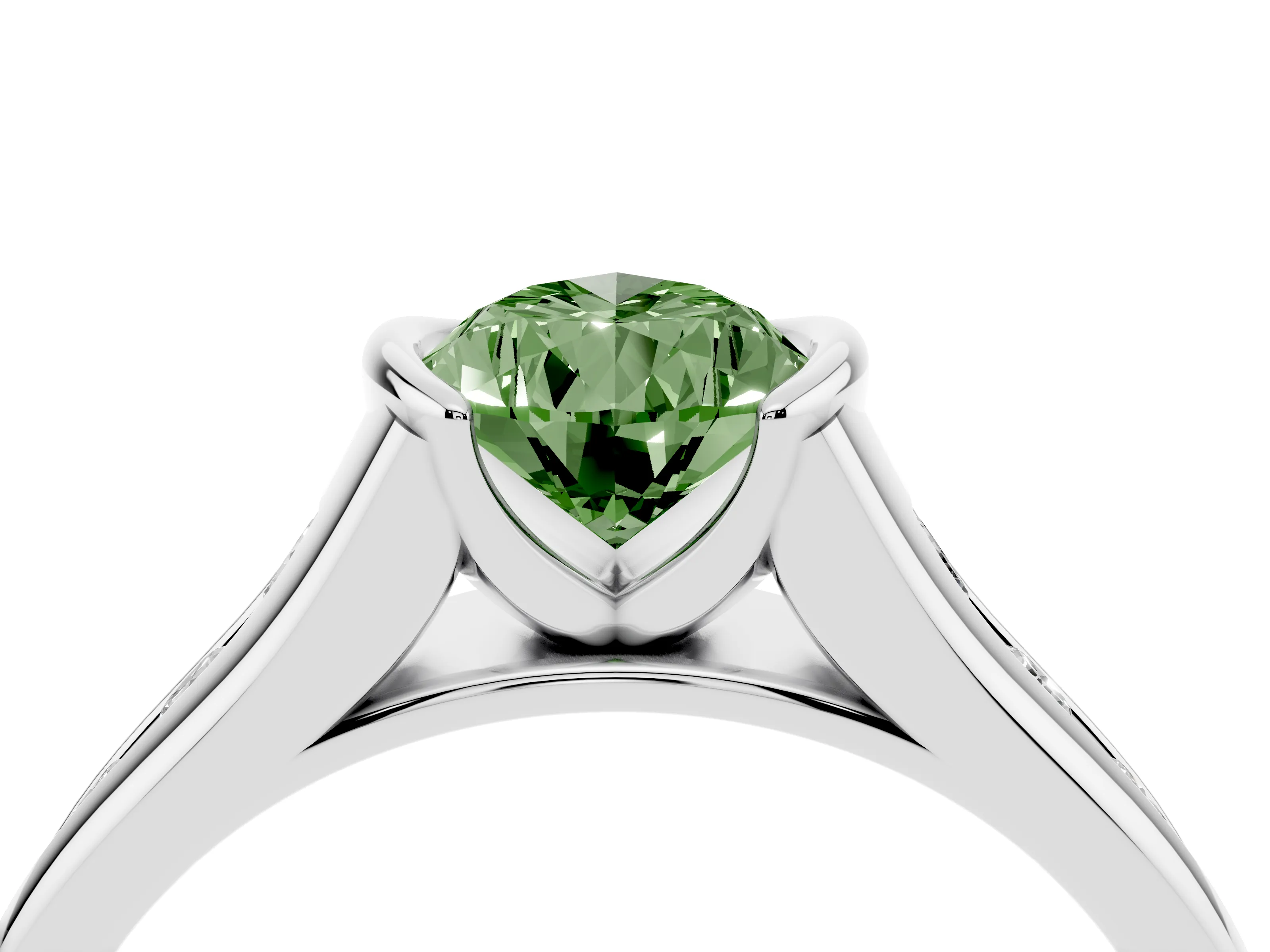 Fancy Green Pear Cut Diamond Bezel-Set Solitaire Ring Set in Silver with Channel-Set Band