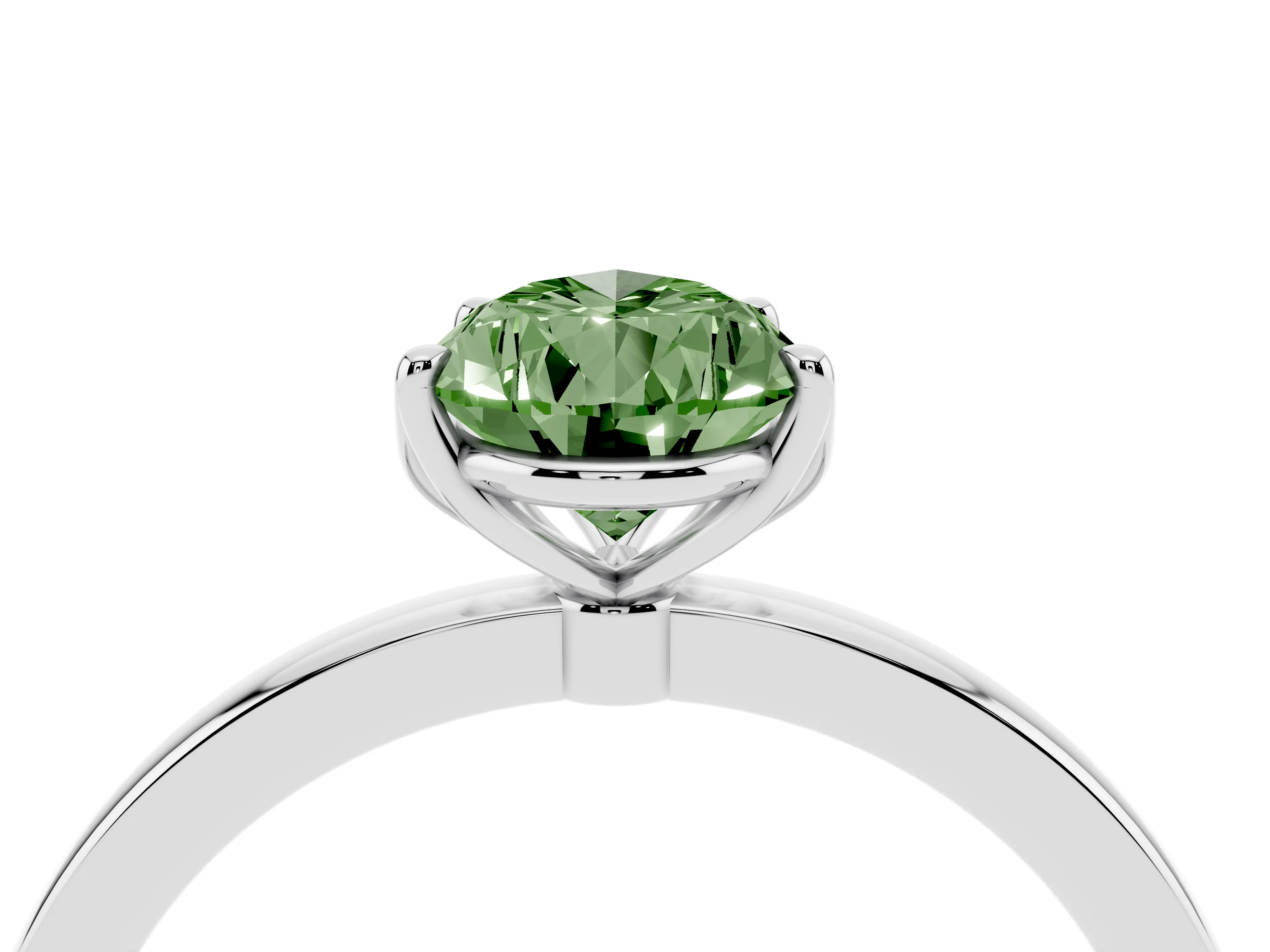 Fancy Green Pear Cut Diamond Solitaire Ring Set in Platinum with Prong Setting and Thin Polished Band