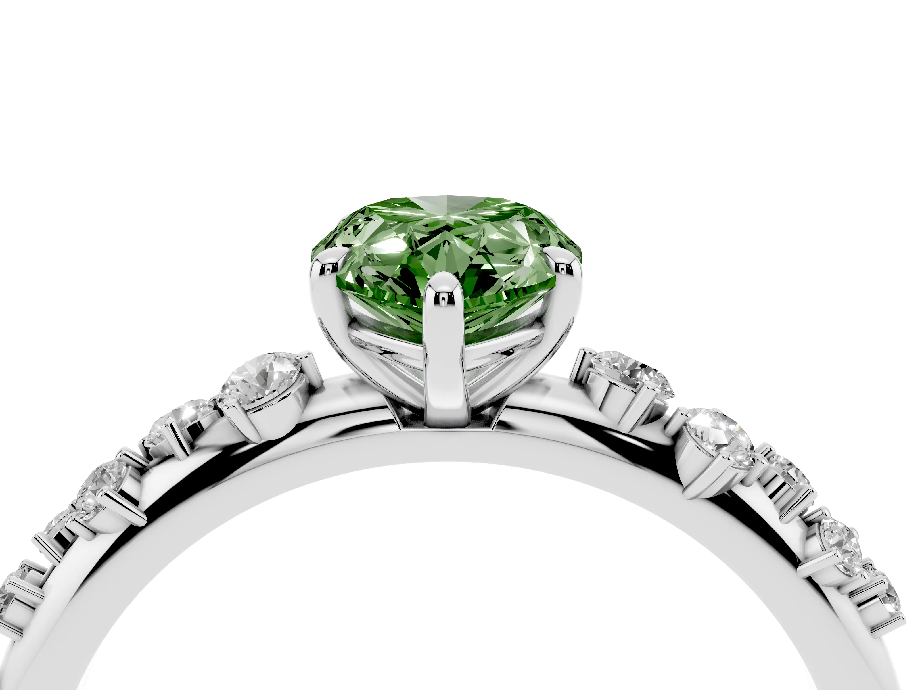 Fancy Green Pear Cut Diamond Cluster Solitaire Ring Set in Platinum with Prong Setting