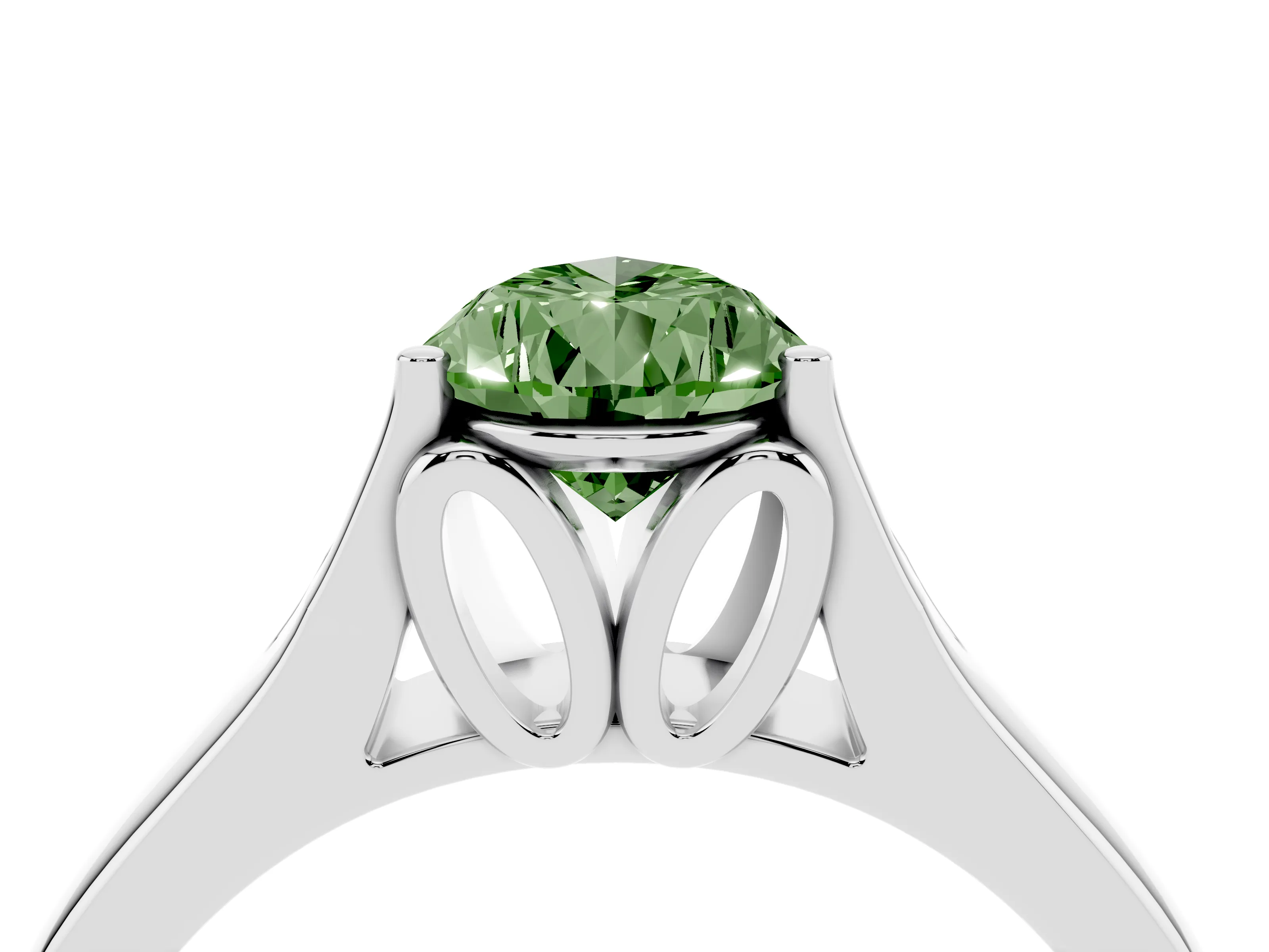 Fancy Green Pear Cut Diamond Solitaire Ring Set in White gold with Arched Cathedral Band and Prong Setting