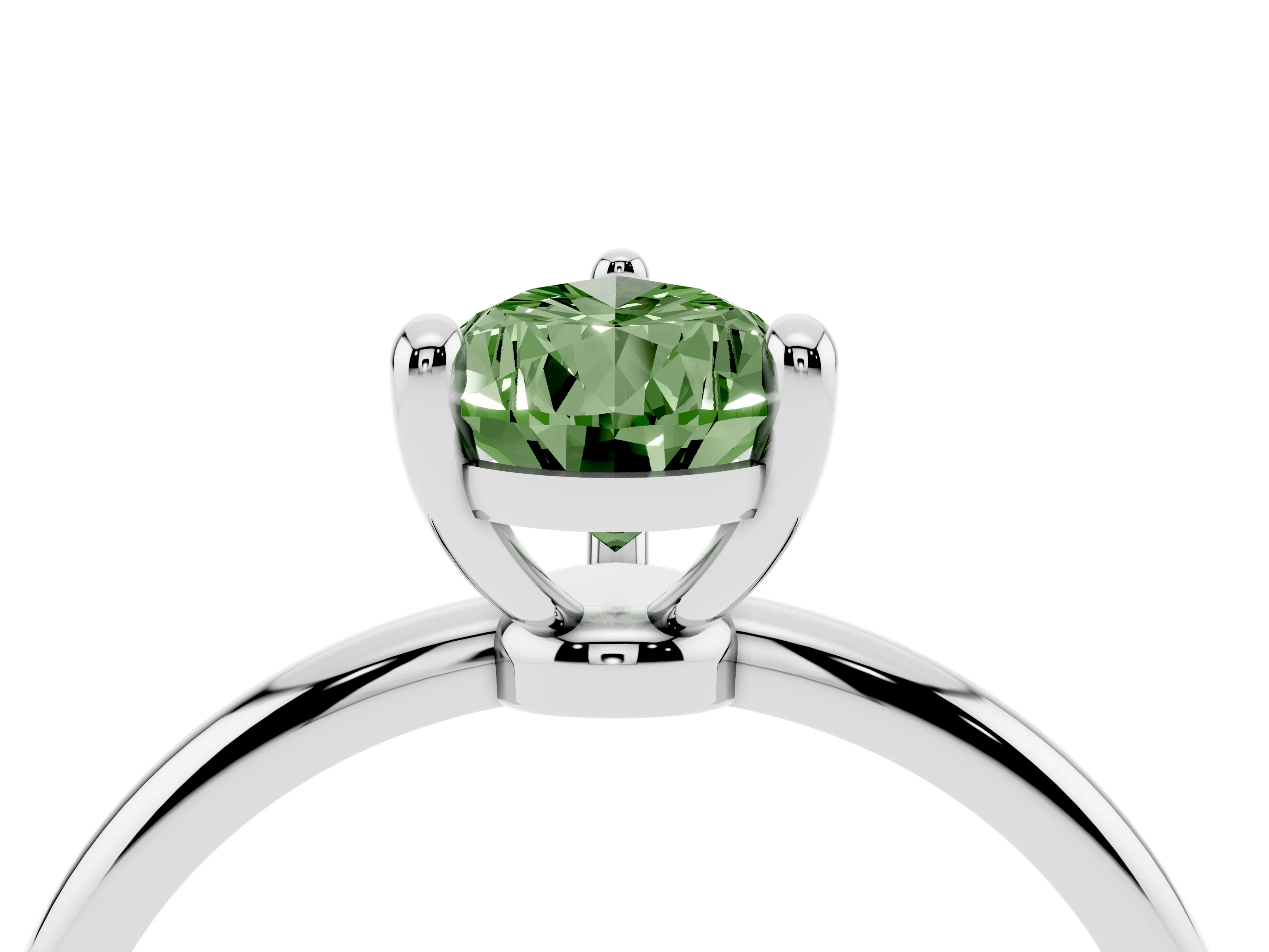 Fancy Green Pear Cut Diamond Solitaire Ring Set in Silver with Secure Prong Setting on a Classic Band