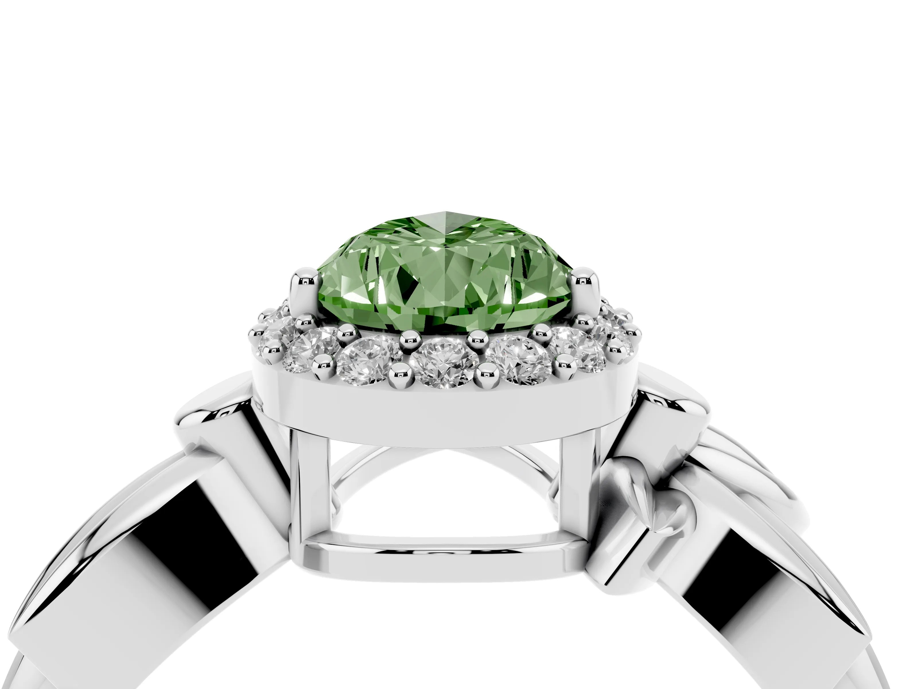 Fancy Green Pear Cut Diamond Halo Floral Band Ring Set in White gold with Prong Setting