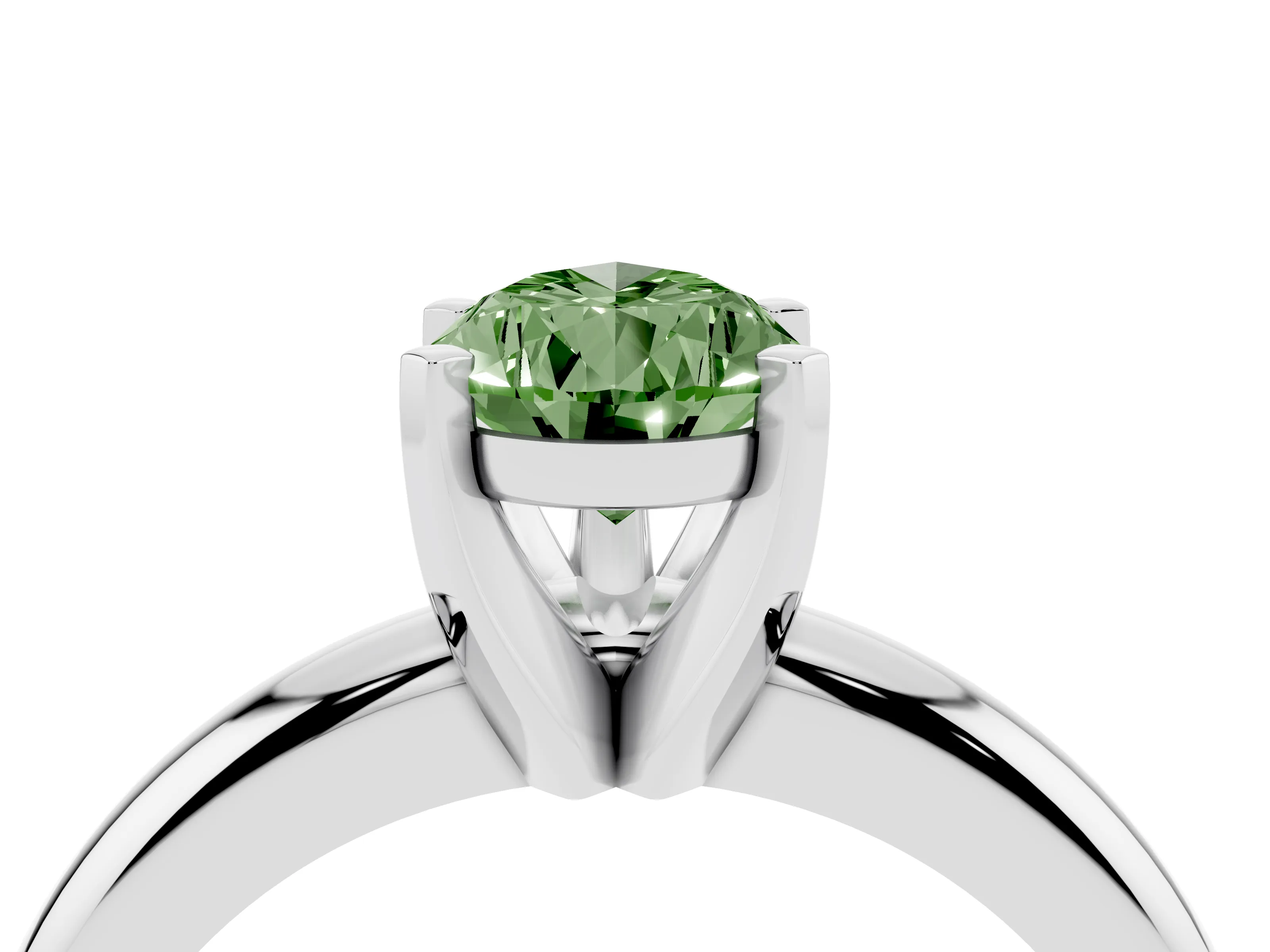 Fancy Green Pear Cut Diamond Solitaire Engagement Ring Set in Platinum with Round Band and Prong Setting