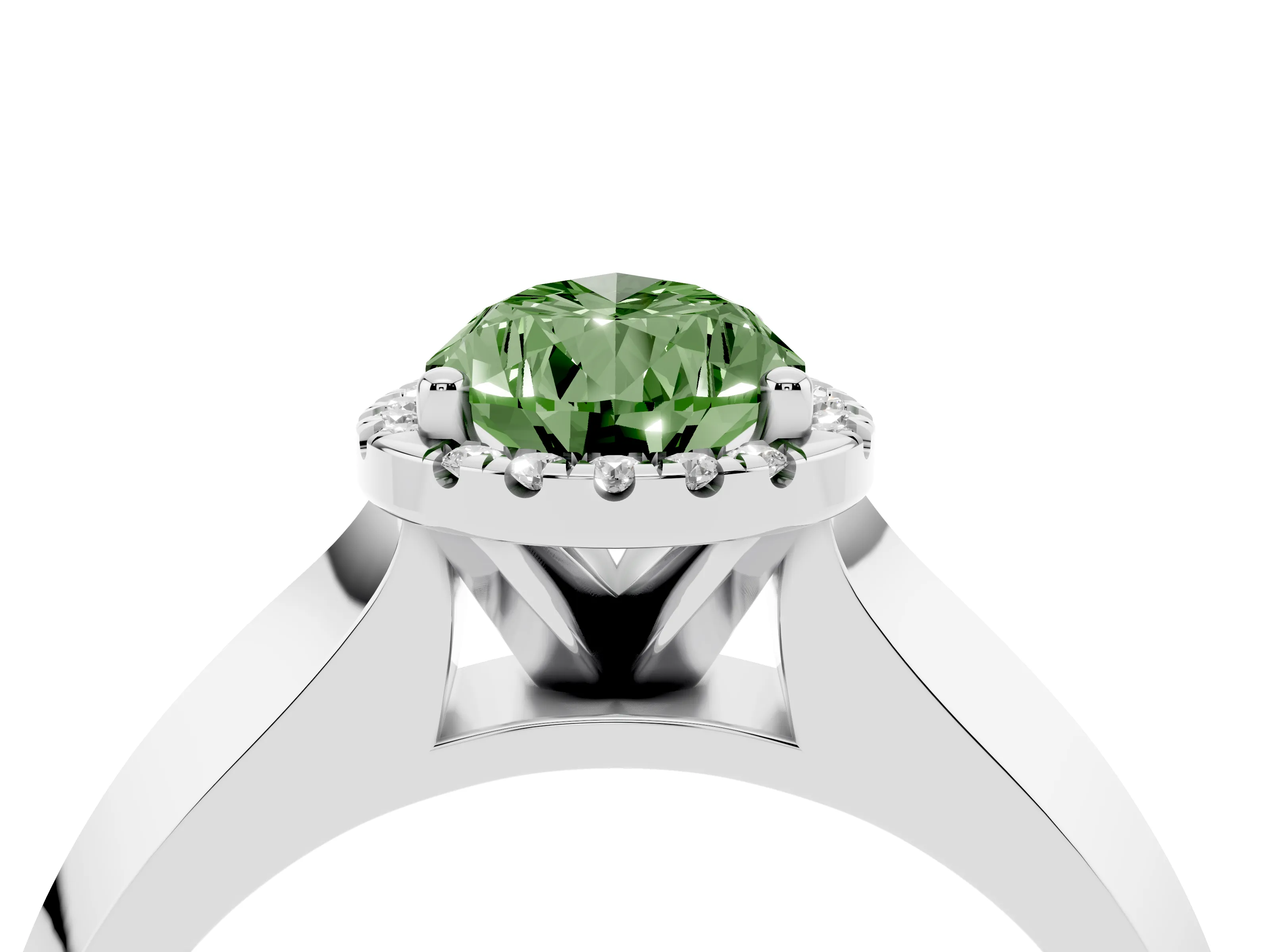 Fancy Green Pear Cut Diamond Halo Ring Set in Platinum with Cathedral Band and Prong Setting