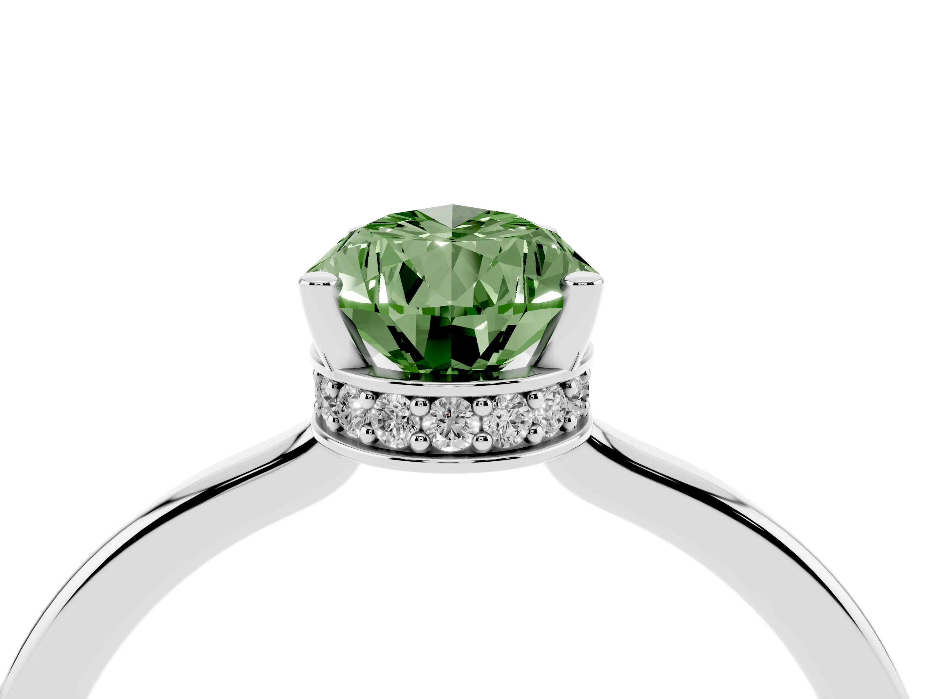 Fancy Green Pear Cut Diamond Solitaire Engagement Ring Set in Platinum with Prong Setting on a Plain Band