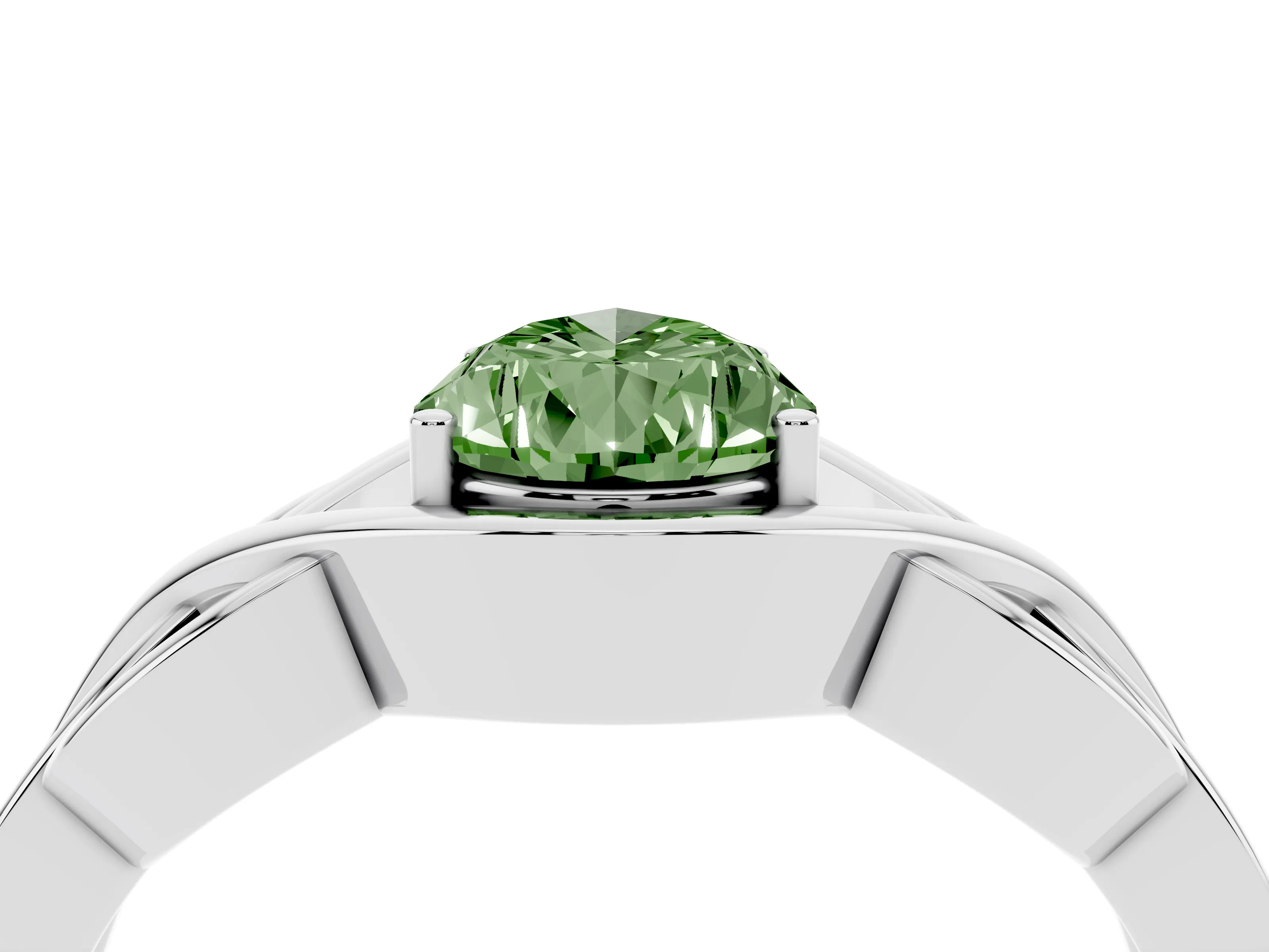 Fancy Green Pear Cut Diamond Solitaire Ring Set in Platinum with Intertwined Band