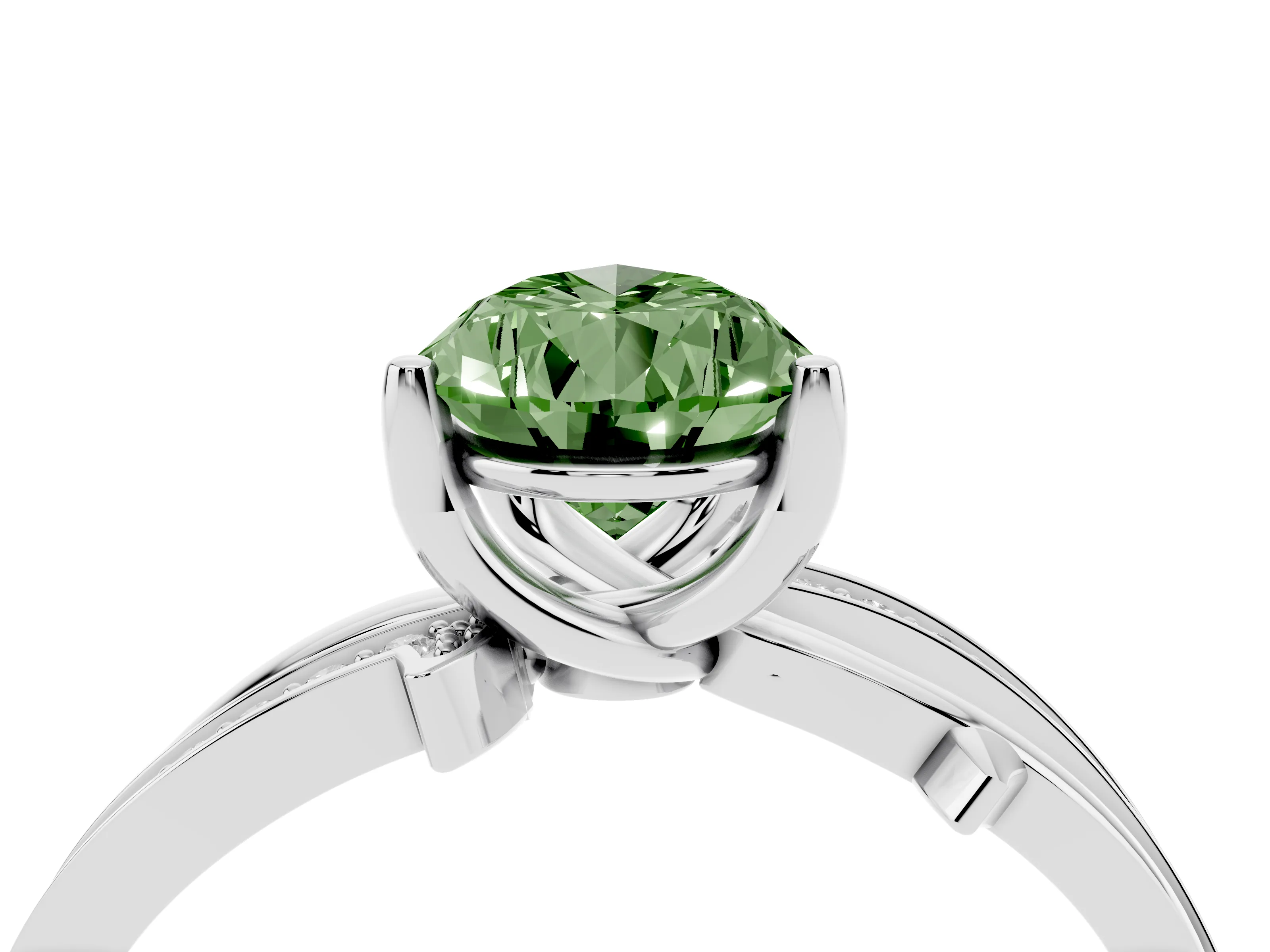 Fancy Green Pear Cut Diamond Pavé Twist Band Solitaire Ring Set in Silver with Prong Setting
