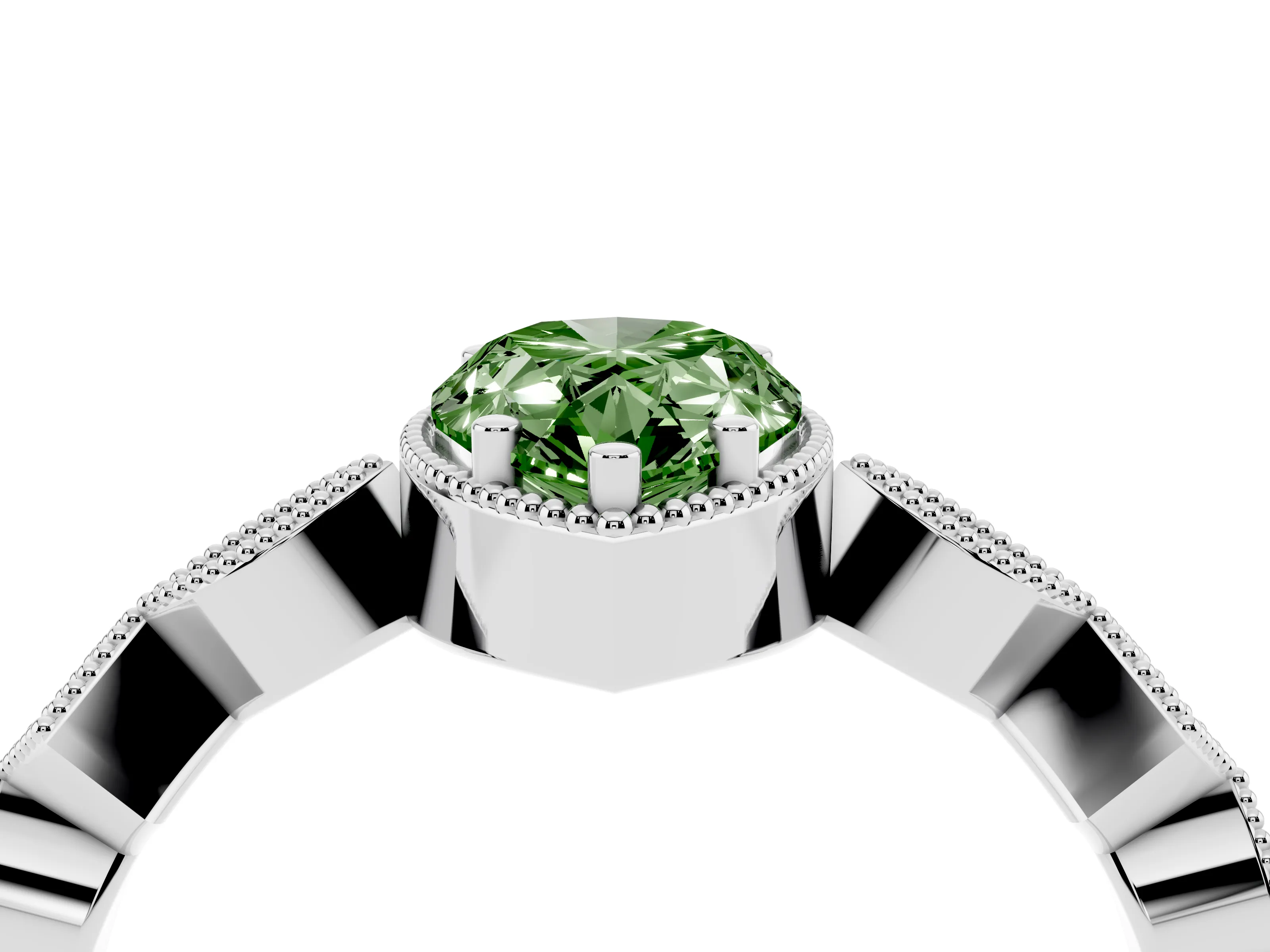 Fancy Green Pear Cut Diamond Milgrain Marquise Twist Band Ring Set in White gold with Prong Setting
