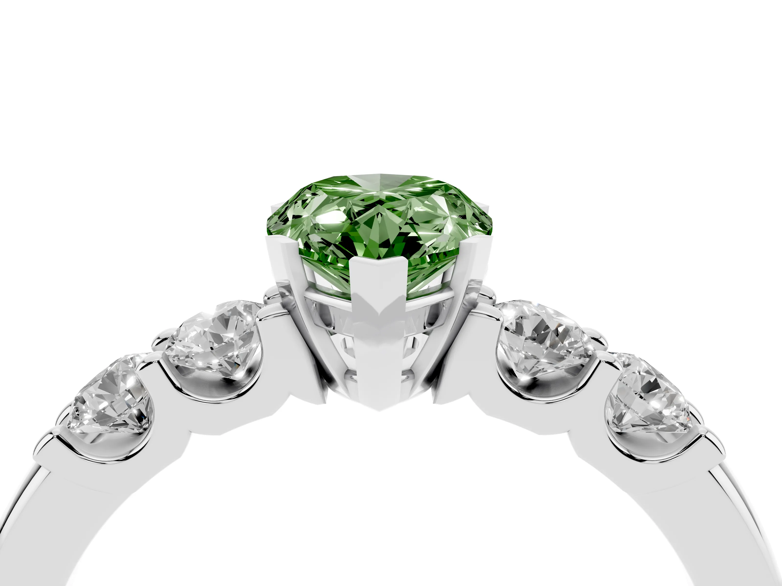 Fancy Green Pear Cut Diamond Five-Stone Prong Set Engagement Ring Set in Platinum with Channel Band