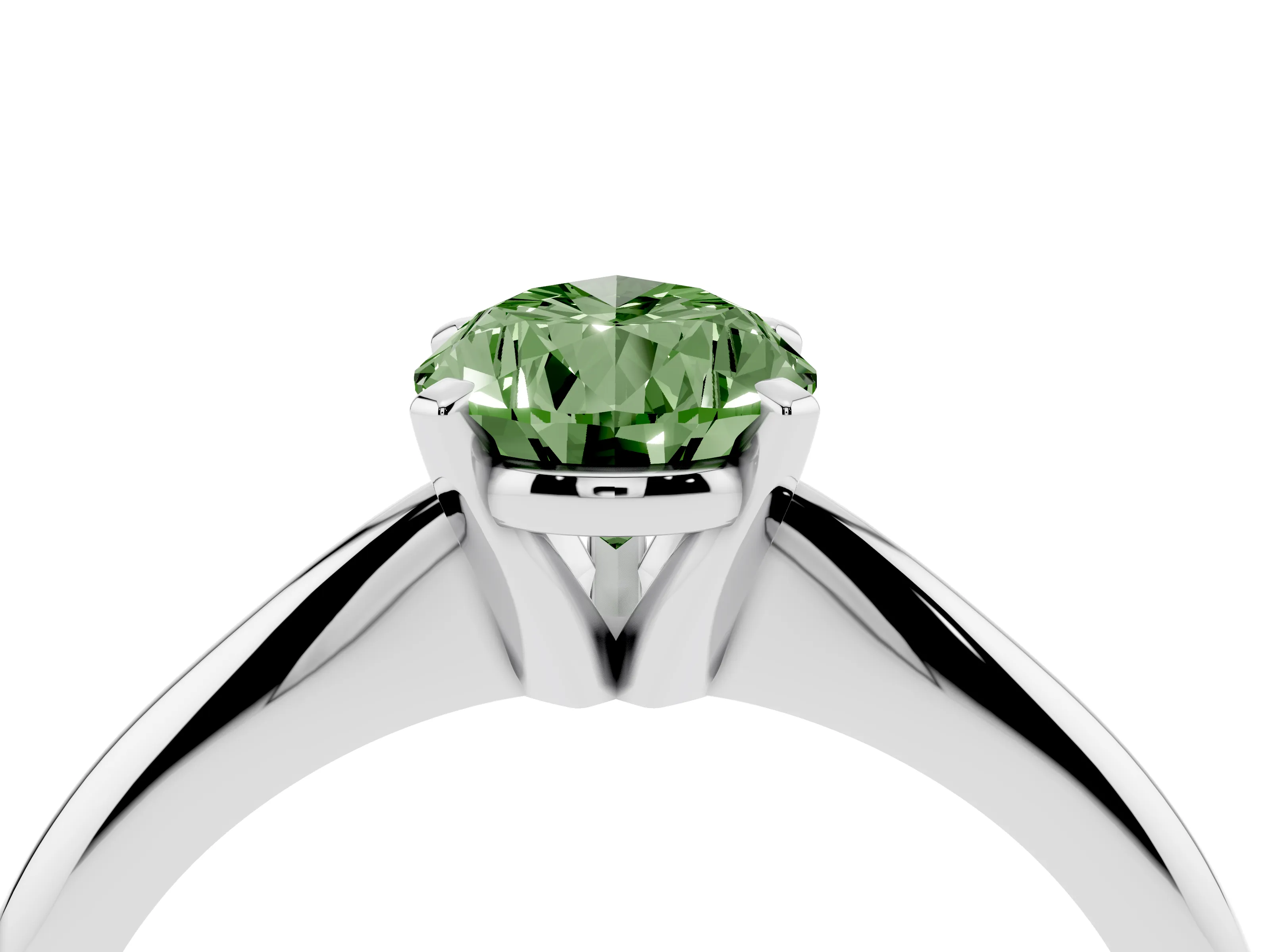 Fancy Green Pear Cut Diamond Solitaire Ring Set in Silver with Prong Setting on a Plain Round Band