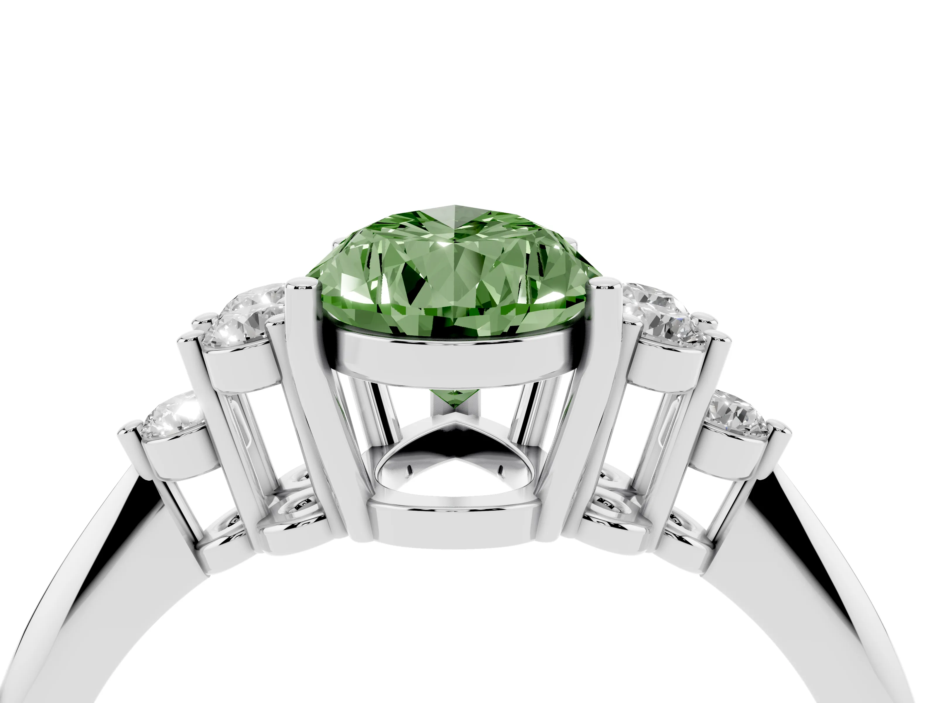 Fancy Green Pear Cut Diamond Cluster Ring Set in White gold with Plain Band and Prong Setting
