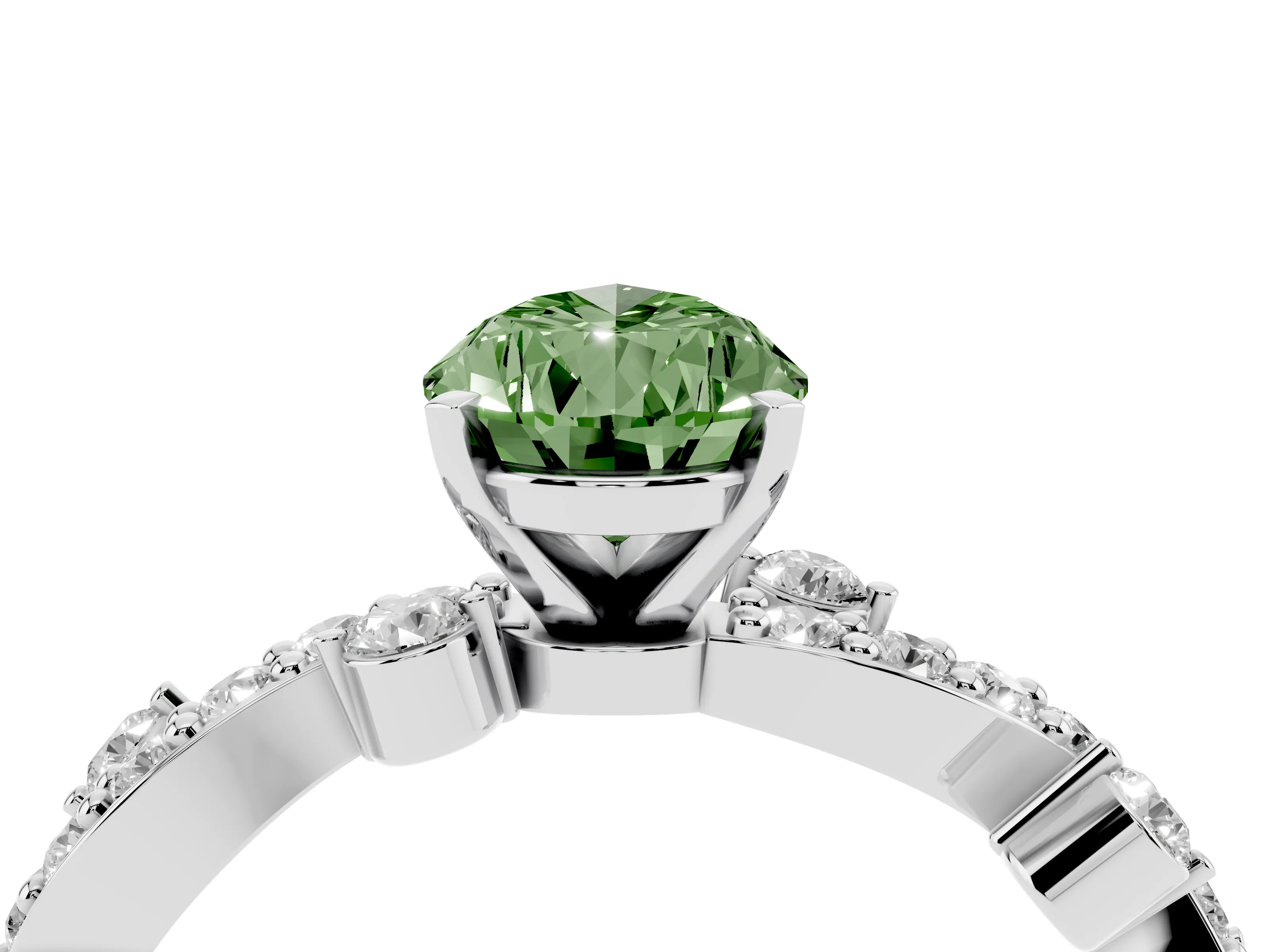 Fancy Green Pear Cut Diamond Solitaire Twisted Band Set in White gold with Pavé Setting
