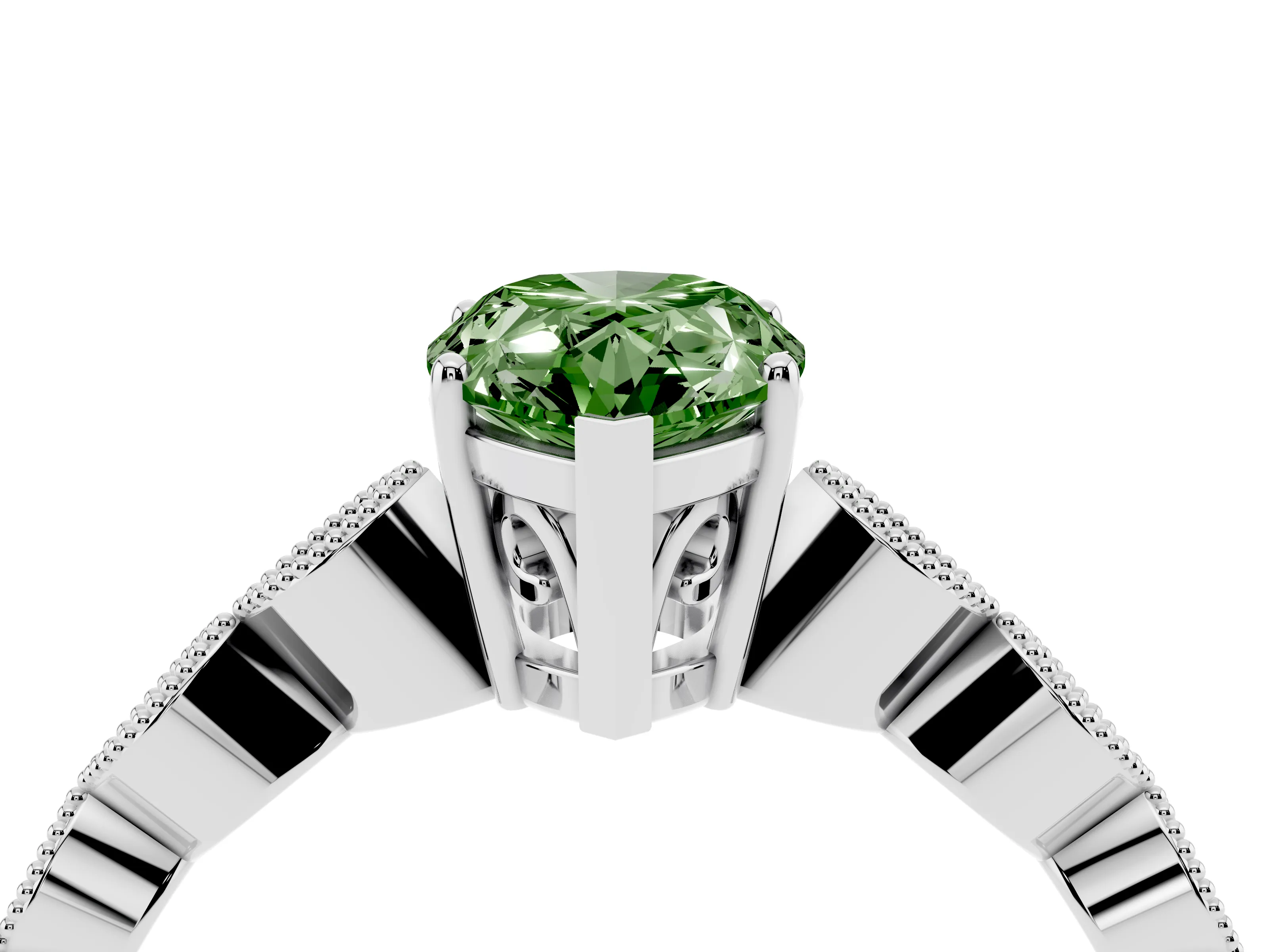 Fancy Green Pear Cut Diamond Solitaire Ring Set in Platinum with Infinity Twist Pavé Band
