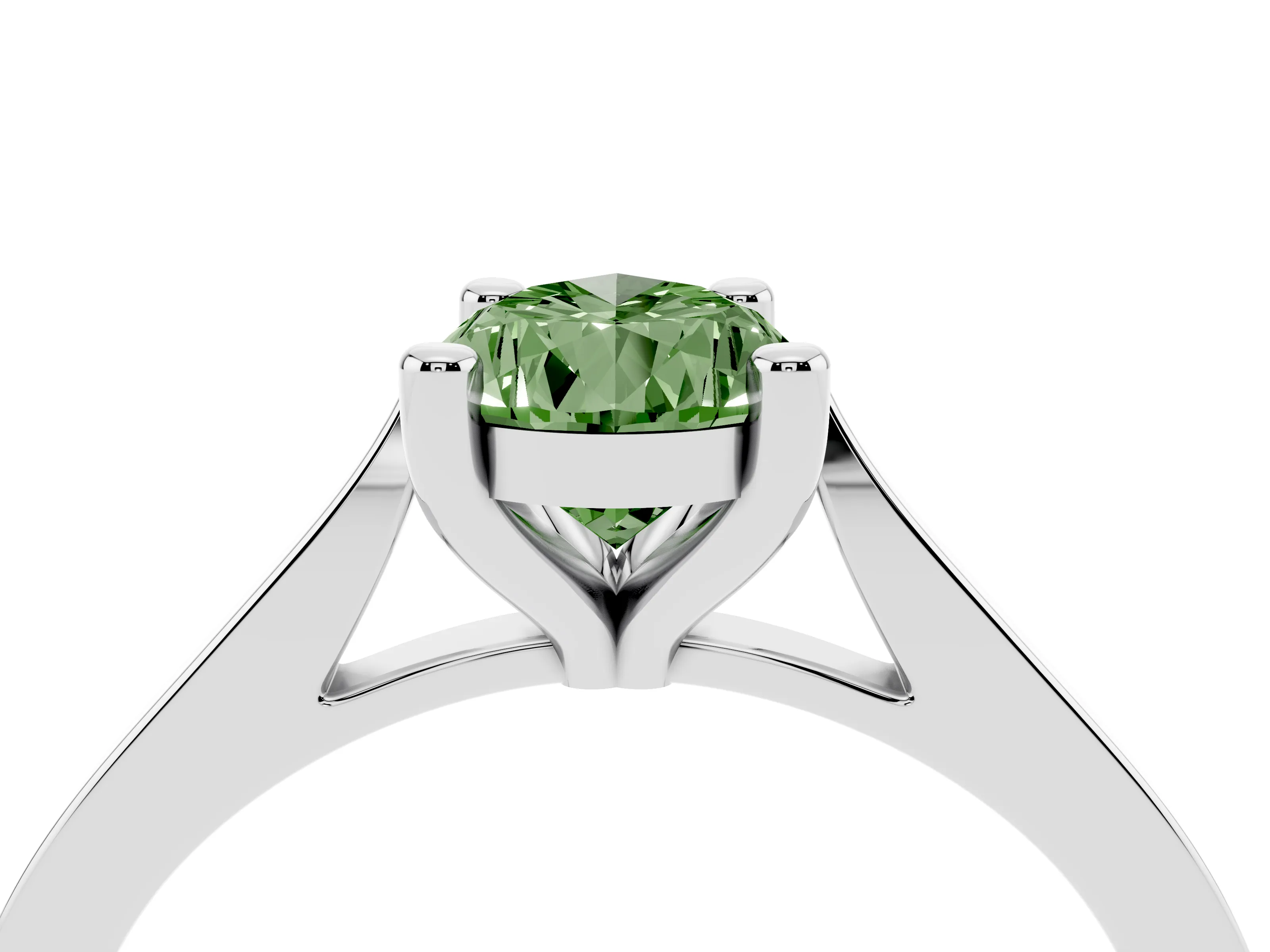 Fancy Green Pear Cut Diamond Solitaire Ring Set in Platinum with Prong Setting and Tapered Band