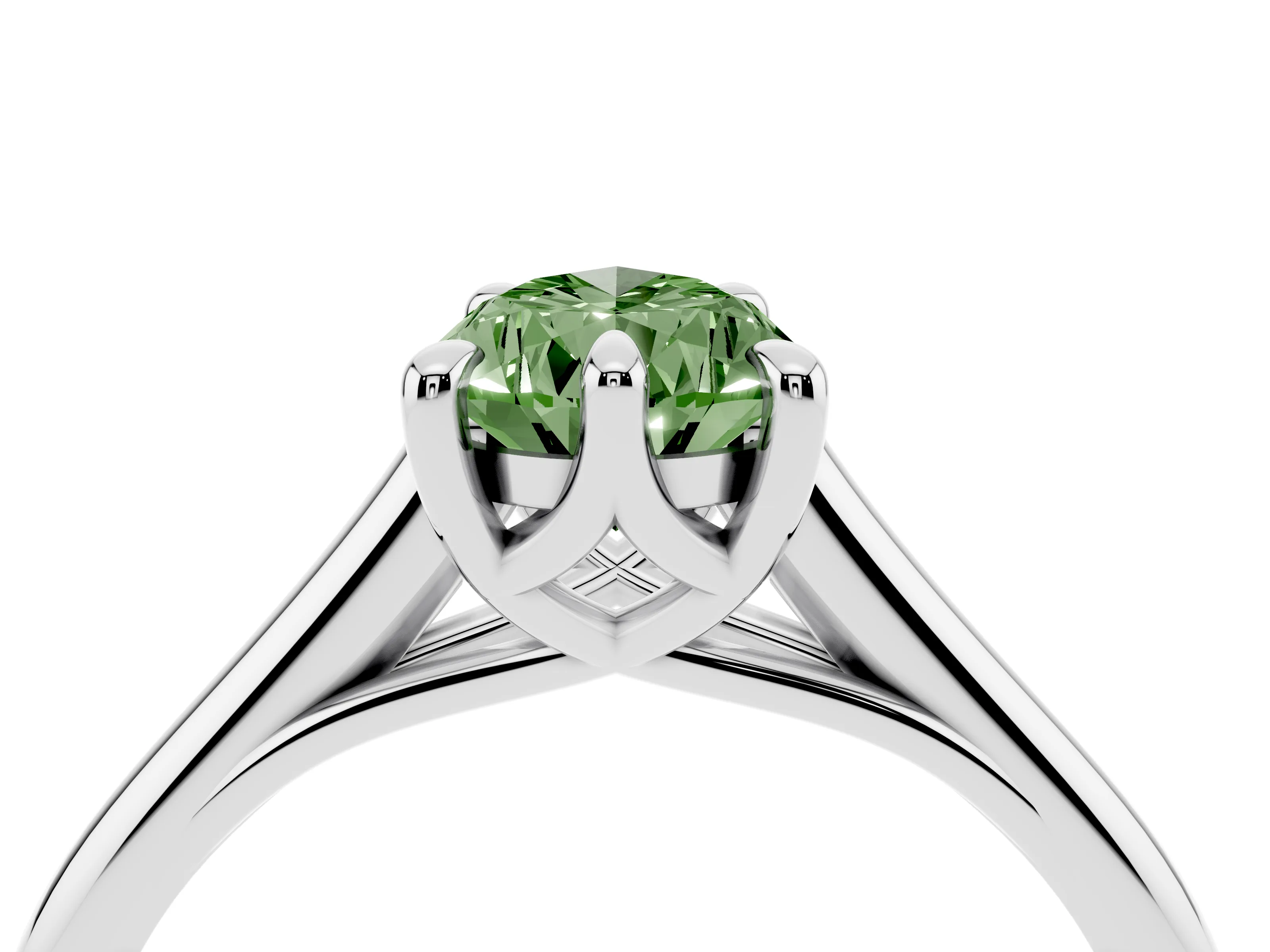 Fancy Green Pear Cut Diamond Solitaire Engagement Ring Set in Silver with Prong Setting and Plain Classic Band