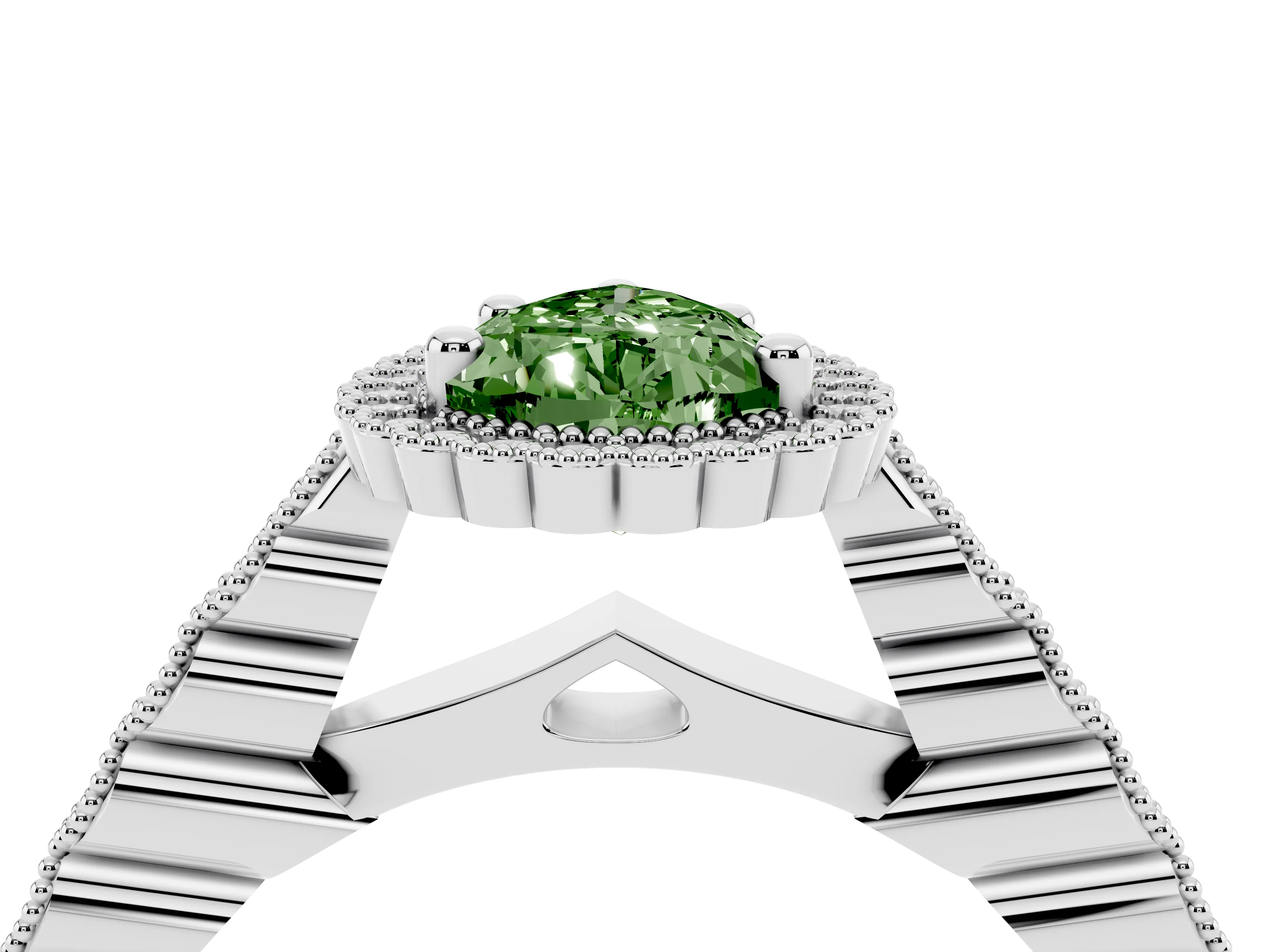 Fancy Green Pear Cut Diamond Halo Ring Set in Platinum with Pavé Milgrain Band