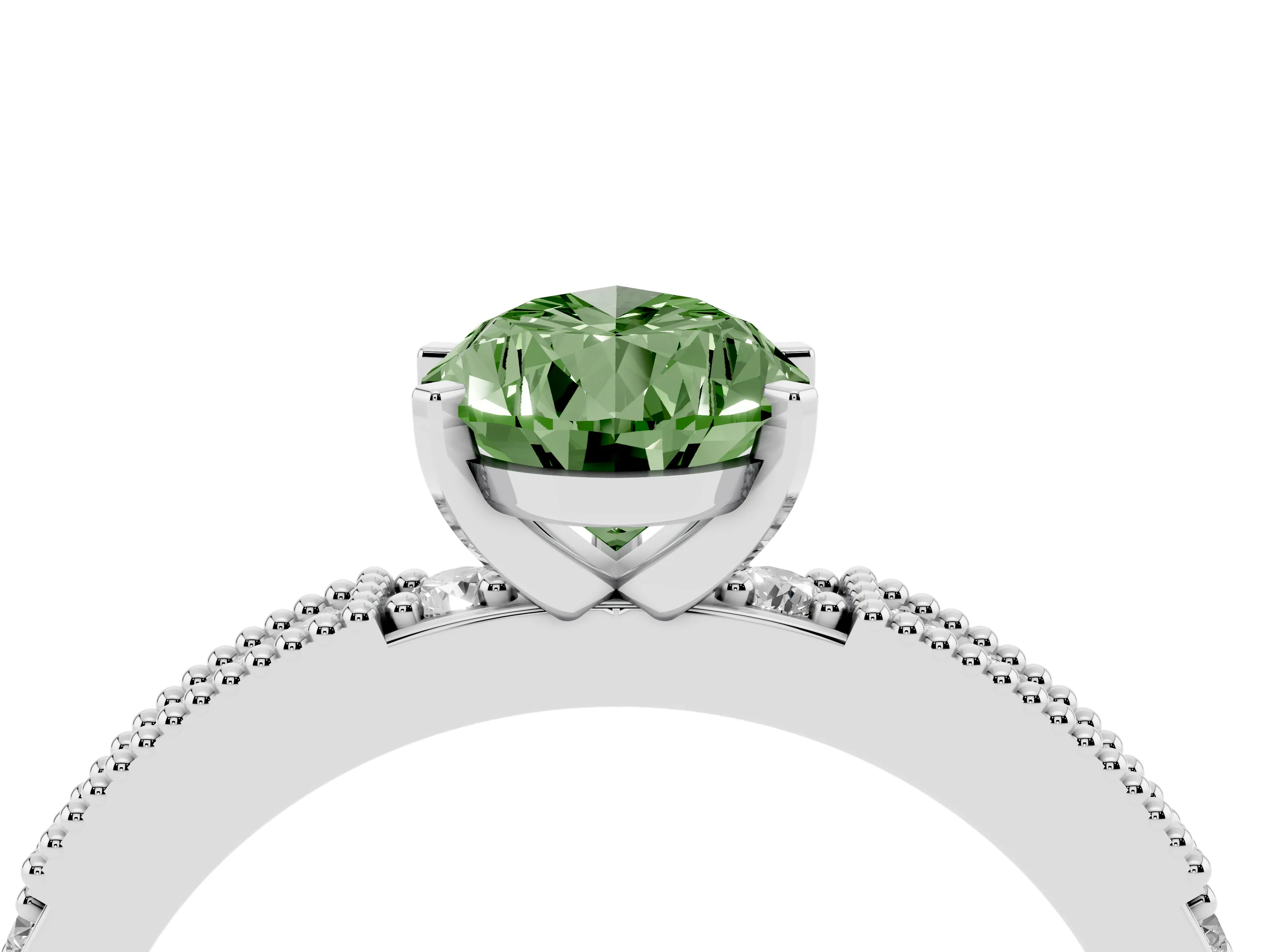 Fancy Green Pear Cut Diamond Solitaire Ring Set in Silver with Slim Pavé Band and Prong Setting