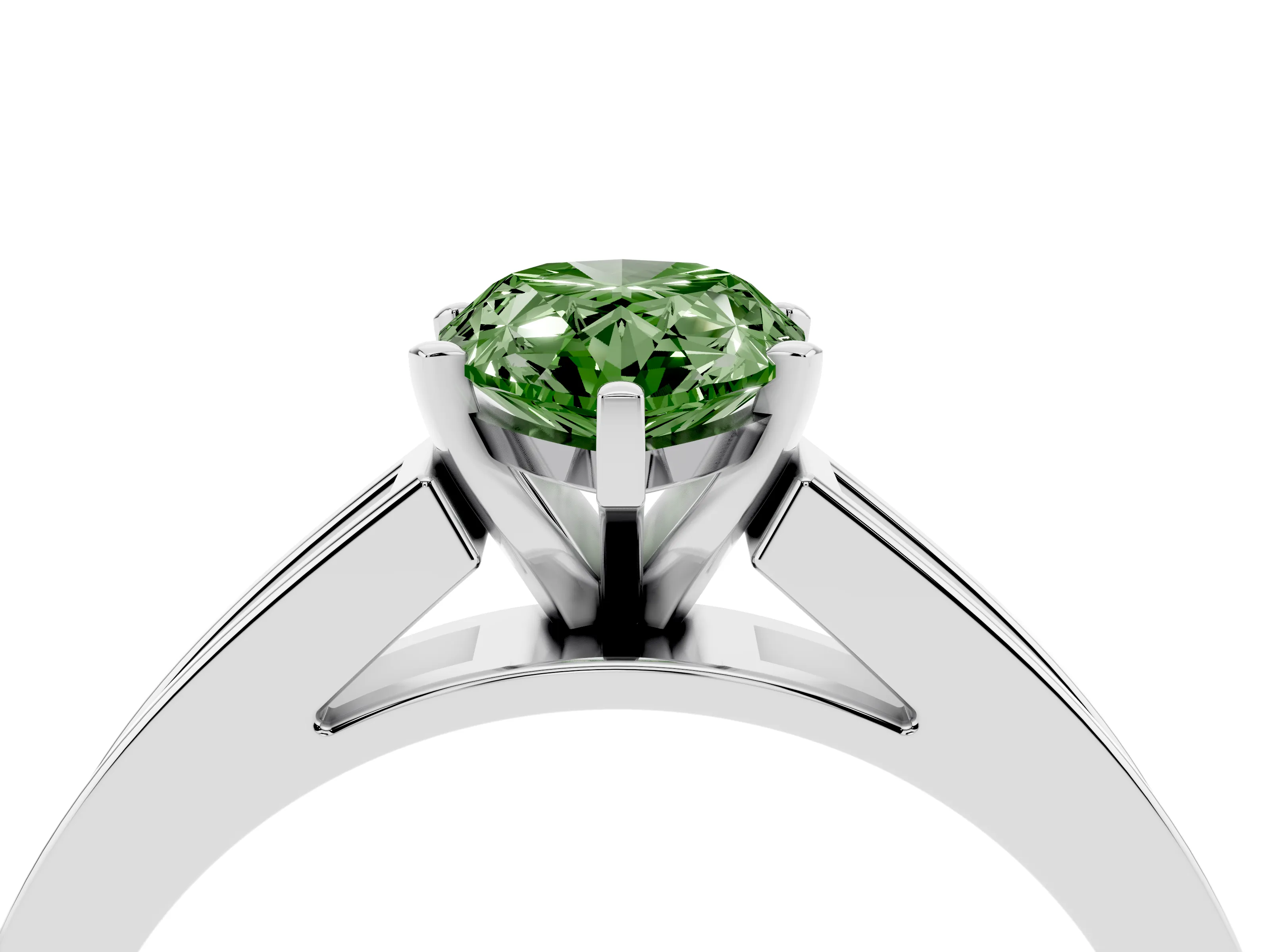 Fancy Green Pear Cut Diamond Solitaire Ring Set in Silver with Channel-Set Band and Prong Setting
