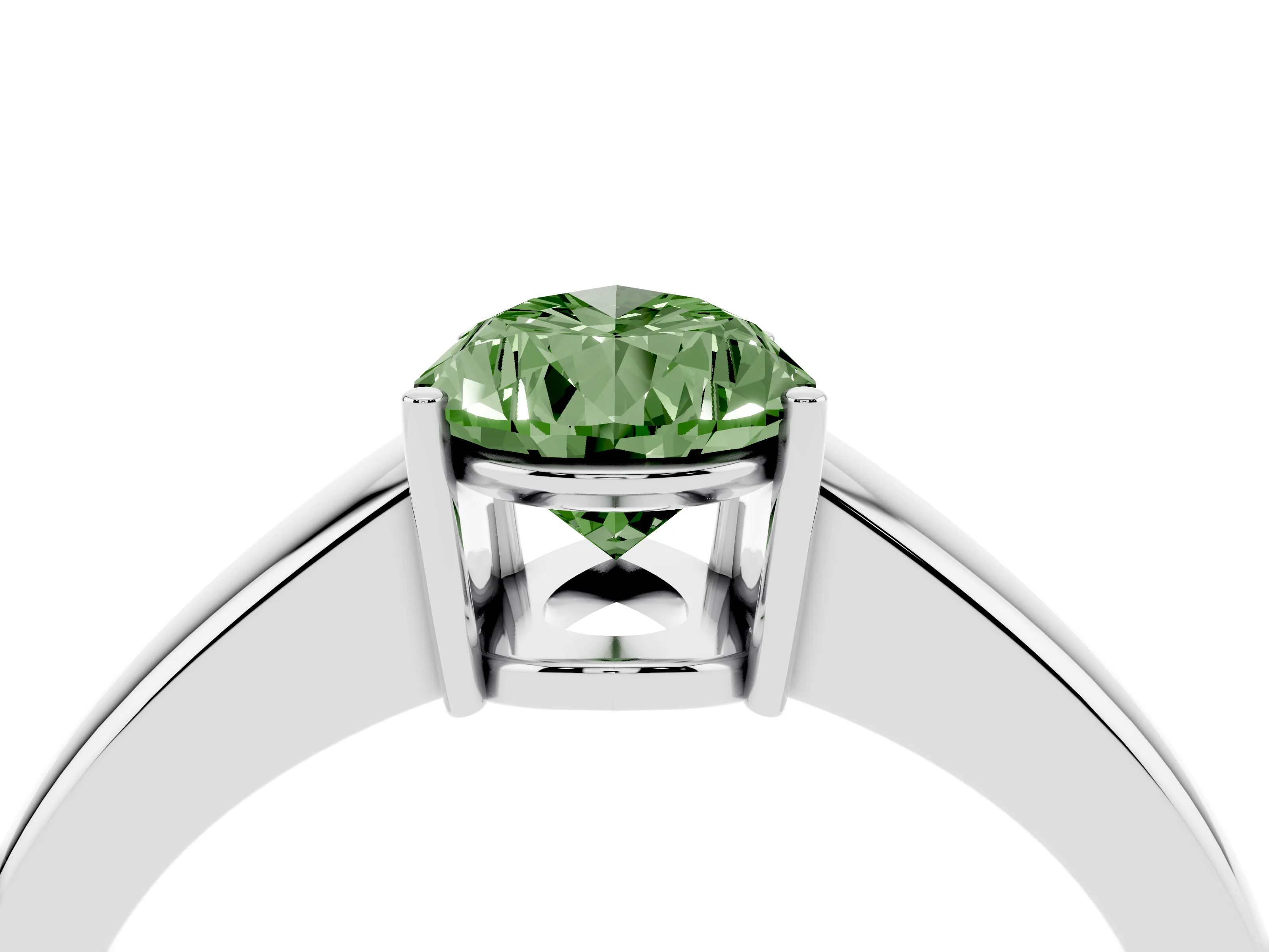 Fancy Green Pear Cut Diamond Solitaire Ring Set in White gold with Tapered Band and Prong Setting