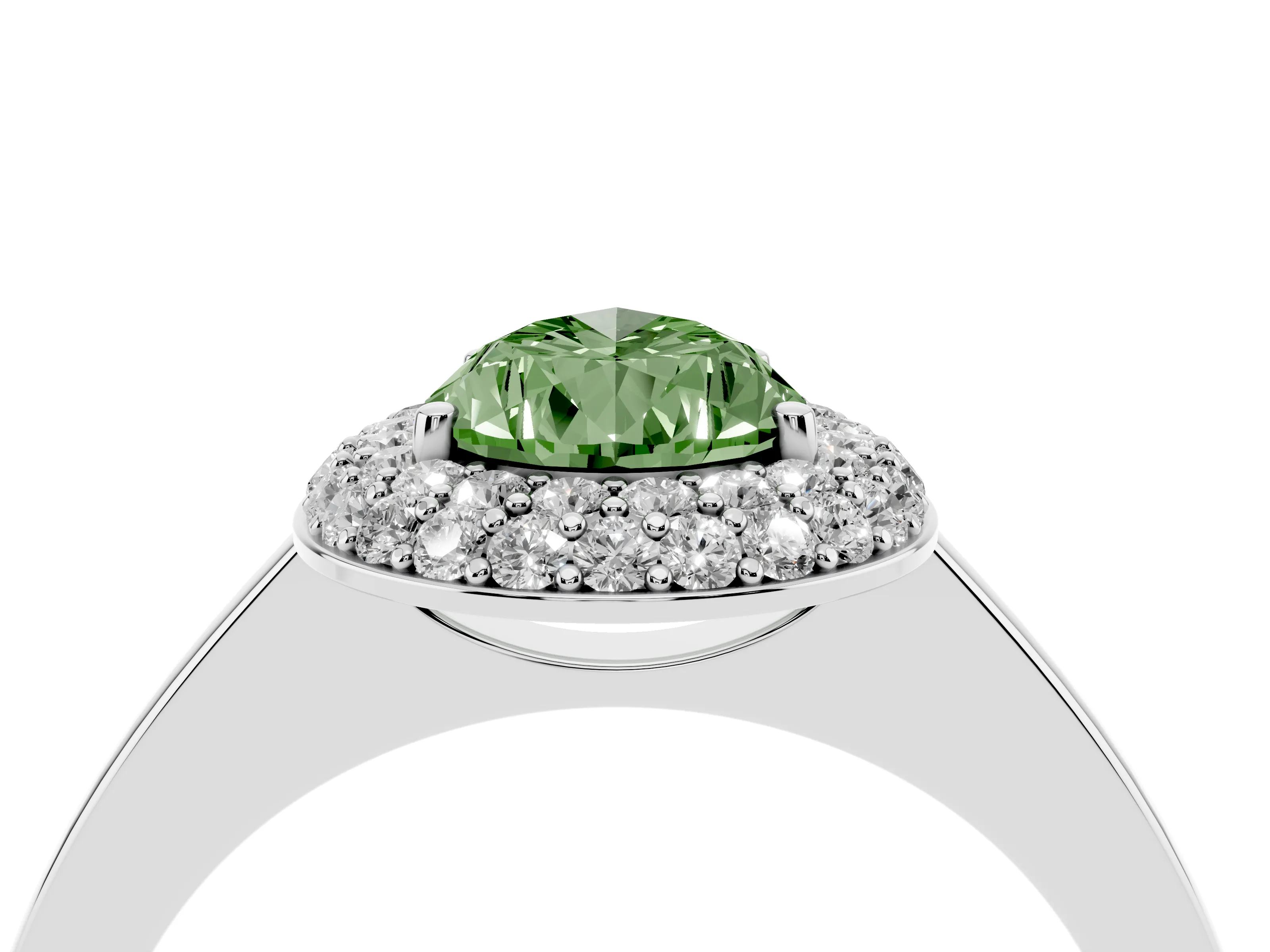 Fancy Green Pear Cut Diamond Halo Engagement Ring Set in Platinum with Solitaire Band and Prong Setting