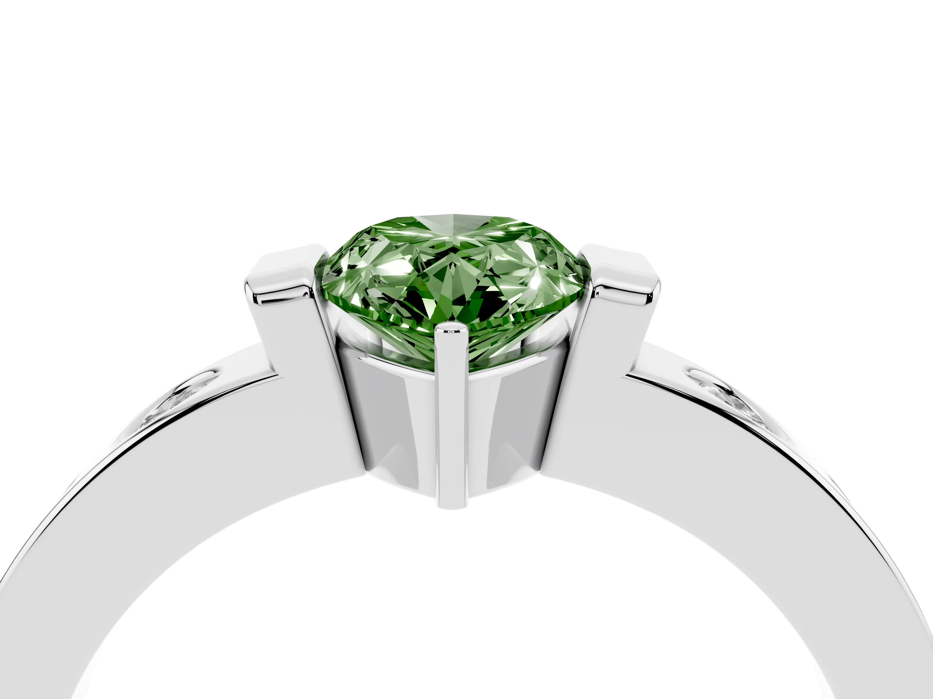 Fancy Green Pear Cut Diamond Channel-Set Band Ring Set in Silver with Bezel Prong Setting