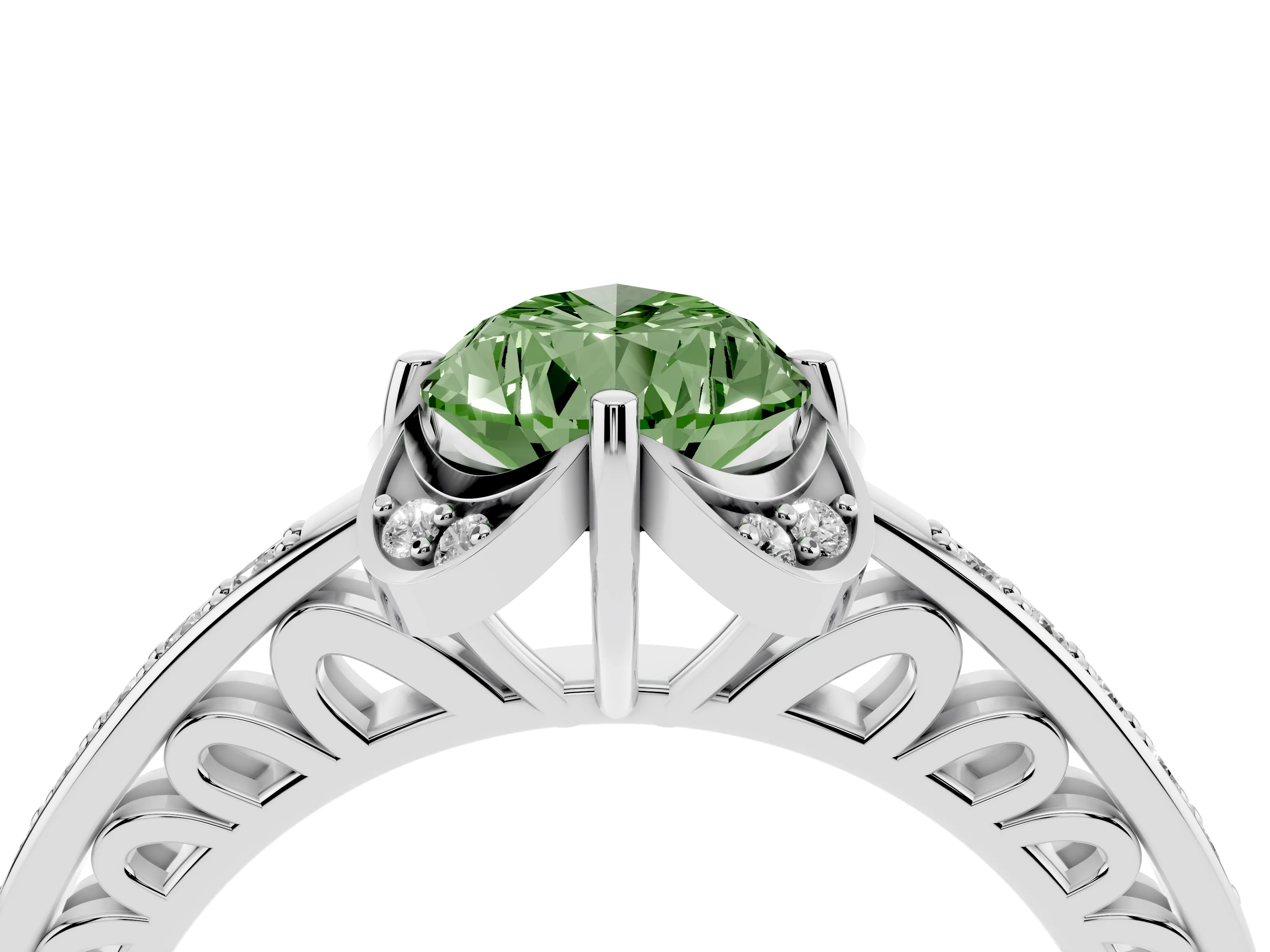 Fancy Green Pear Cut Diamond Halo Ring Set in Silver with Channel Set Band and Prong Setting
