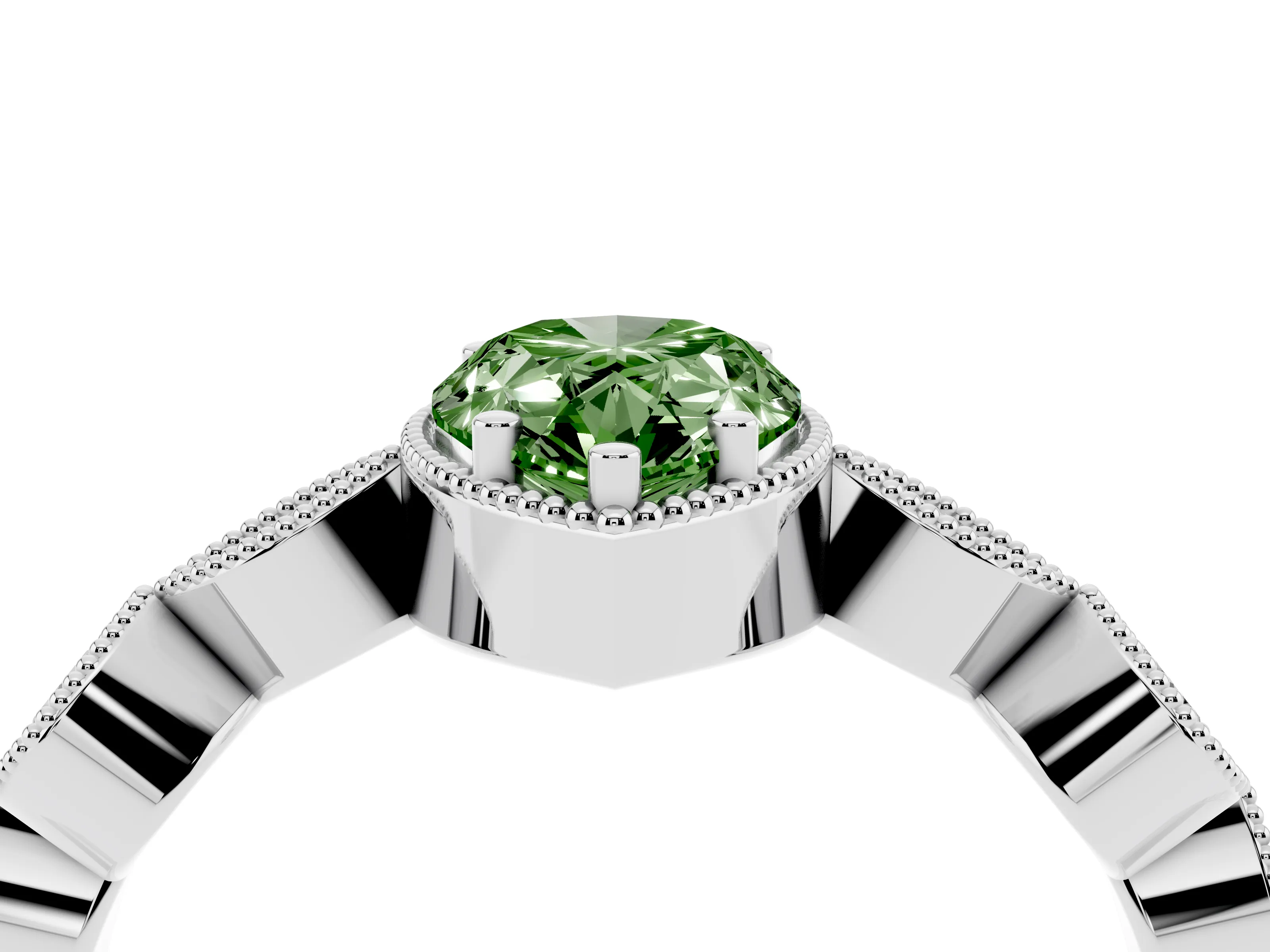 Fancy Green Pear Cut Diamond Vintage-Inspired Milgrain Ring Set in Platinum with Marquise Stations of Round Accents