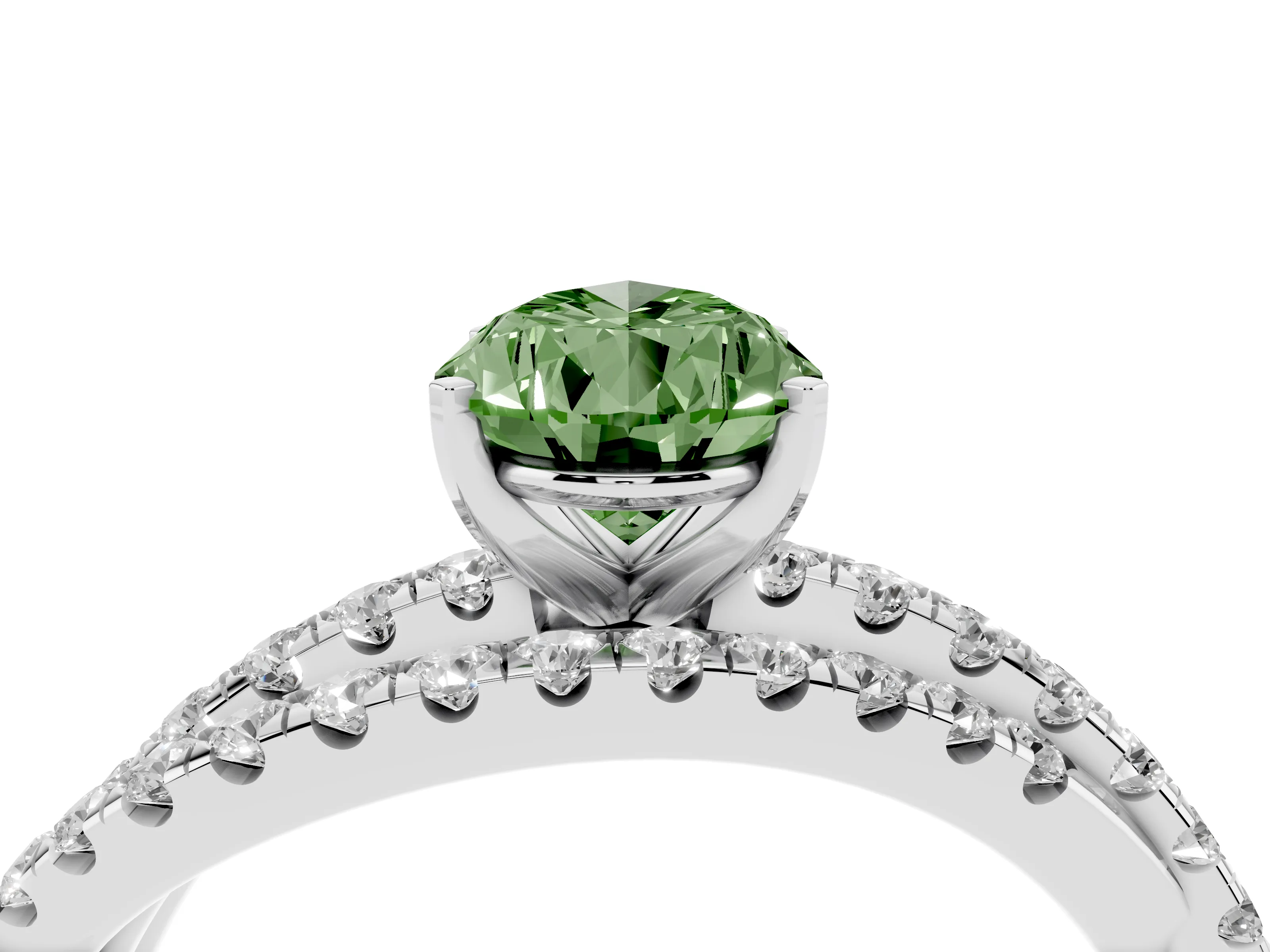 Fancy Green Pear Cut Diamond Solitaire Twist Band Ring Set in Platinum with Pavé Setting and Prong Head