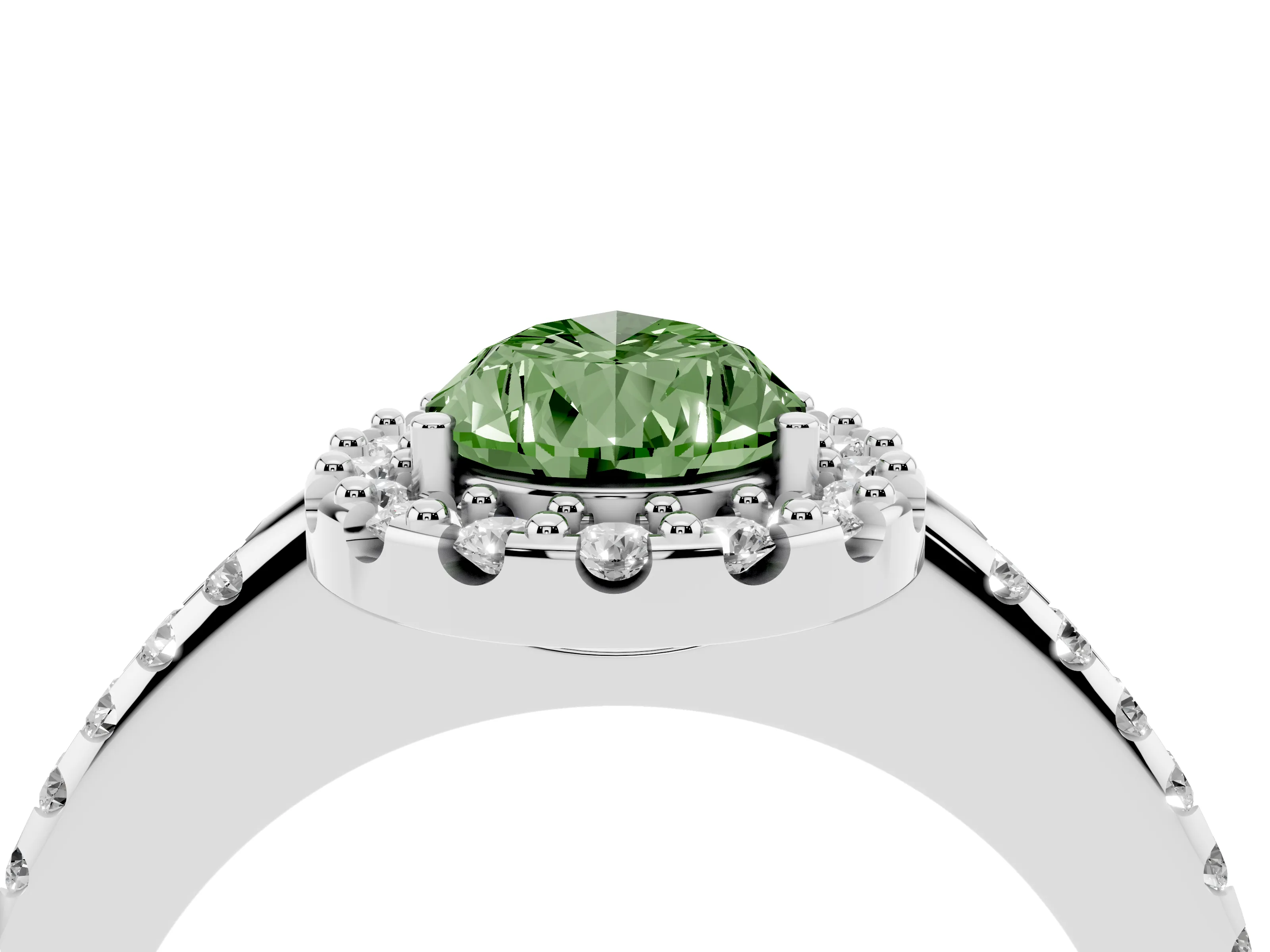 Fancy Green Pear Cut Diamond Pavé Halo Ring Set in Silver with Prong Setting