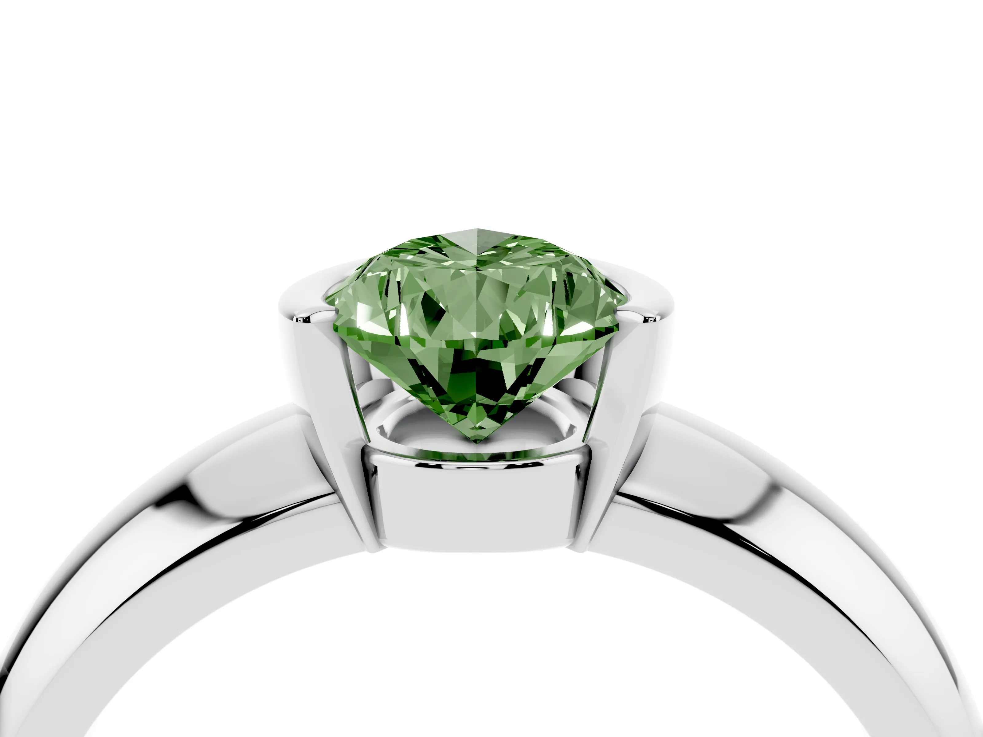 Fancy Green Pear Cut Diamond Solitaire Tension Set Ring Set in White gold with Wide Band