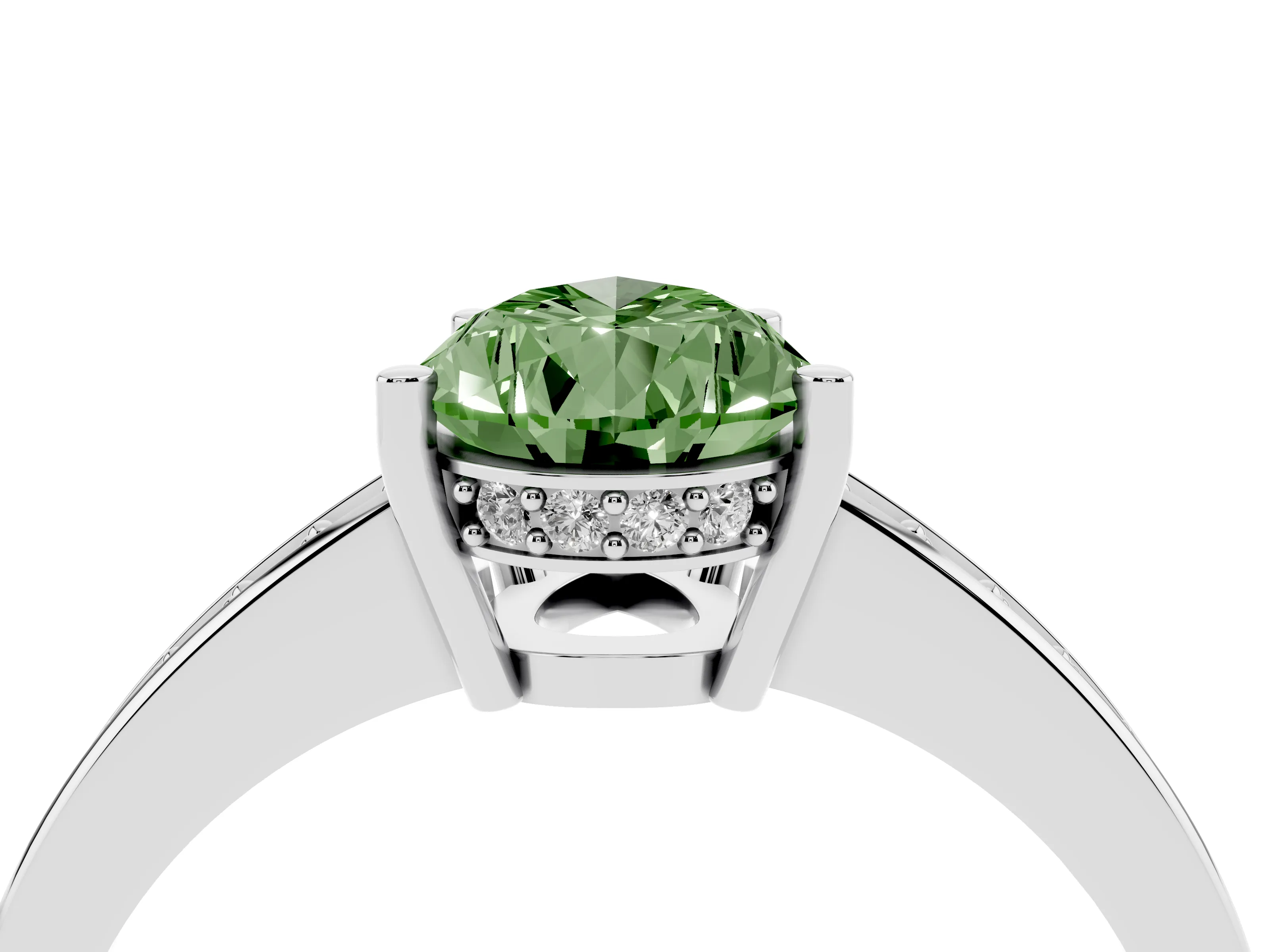 Fancy Green Pear Cut Diamond Pavé Band Prong Set Solitaire Ring Set in Platinum