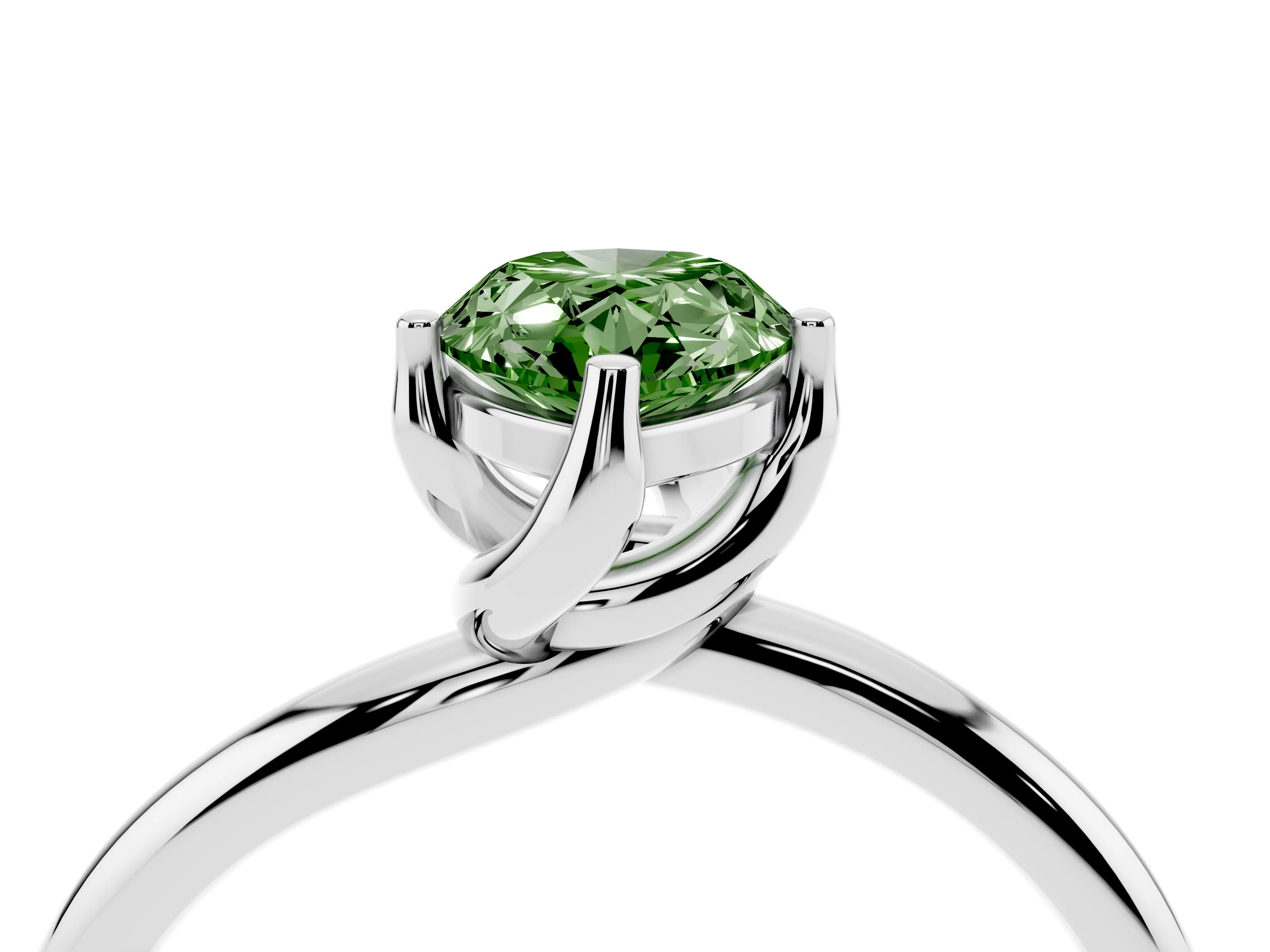 Fancy Green Pear Cut Diamond Solitaire Engagement Ring Set in Platinum with Classic Plain Band