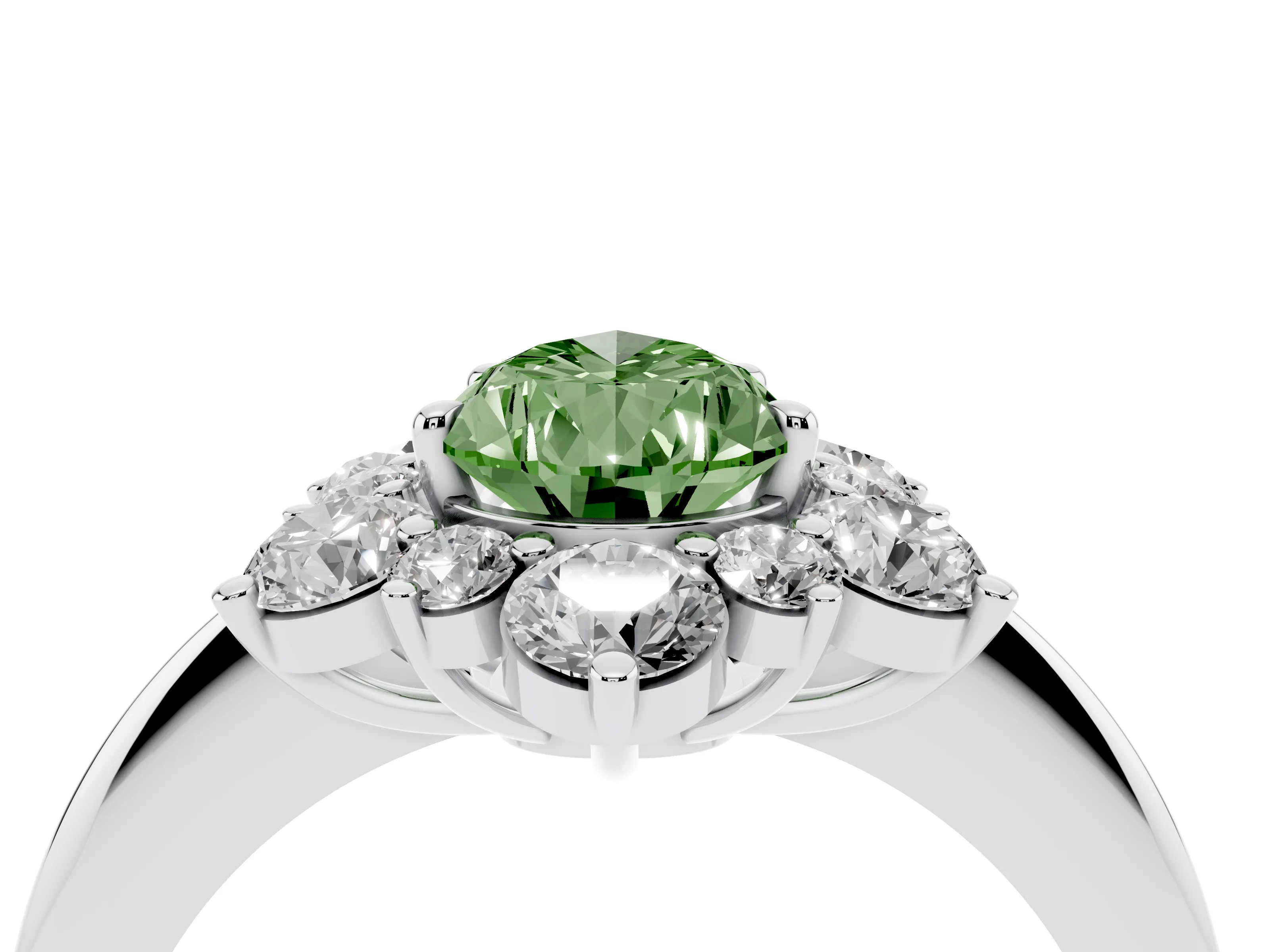 Fancy Green Pear Cut Diamond Cluster Halo Ring Set in White gold with Solitaire Band and Prong Setting