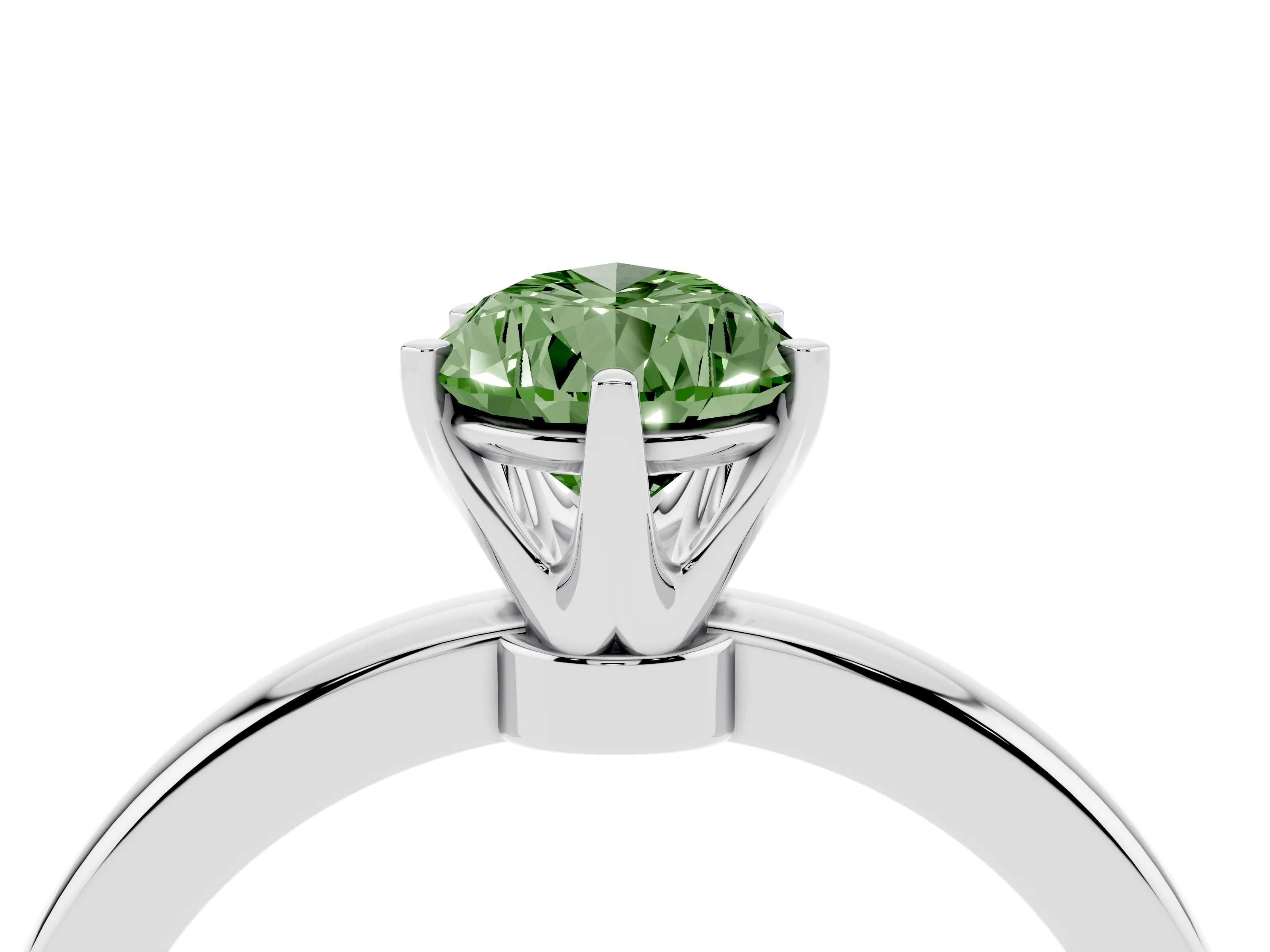 Fancy Green Pear Cut Diamond Solitaire Ring Set in Silver with Raised Prong Setting on a Classic Band