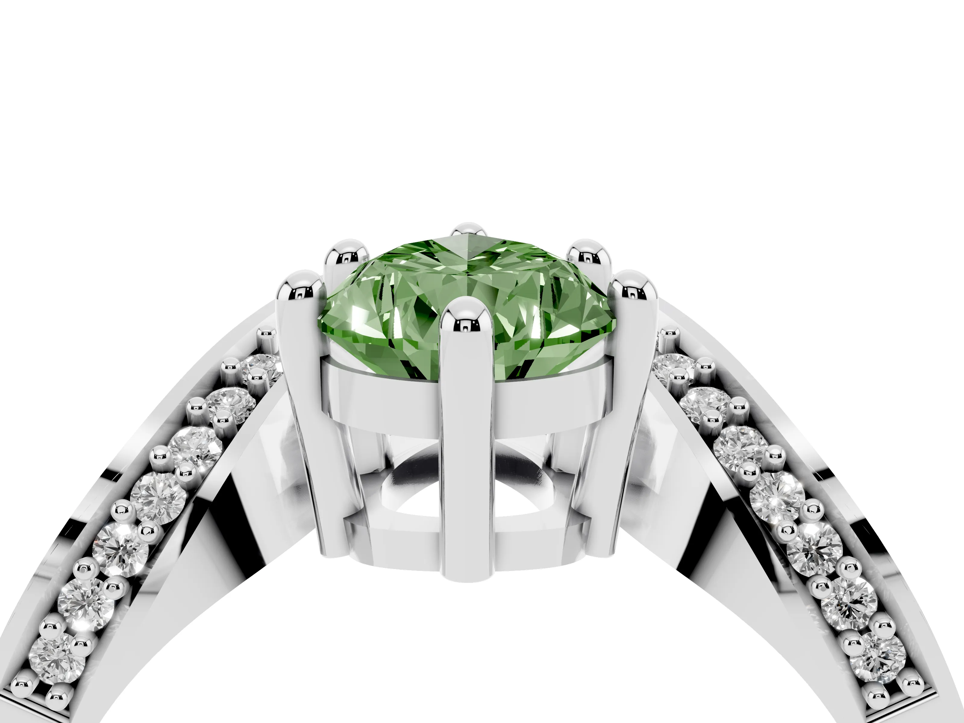 Fancy Green Pear Cut Diamond Solitaire Engagement Ring Set in Silver with Pavé Shoulders