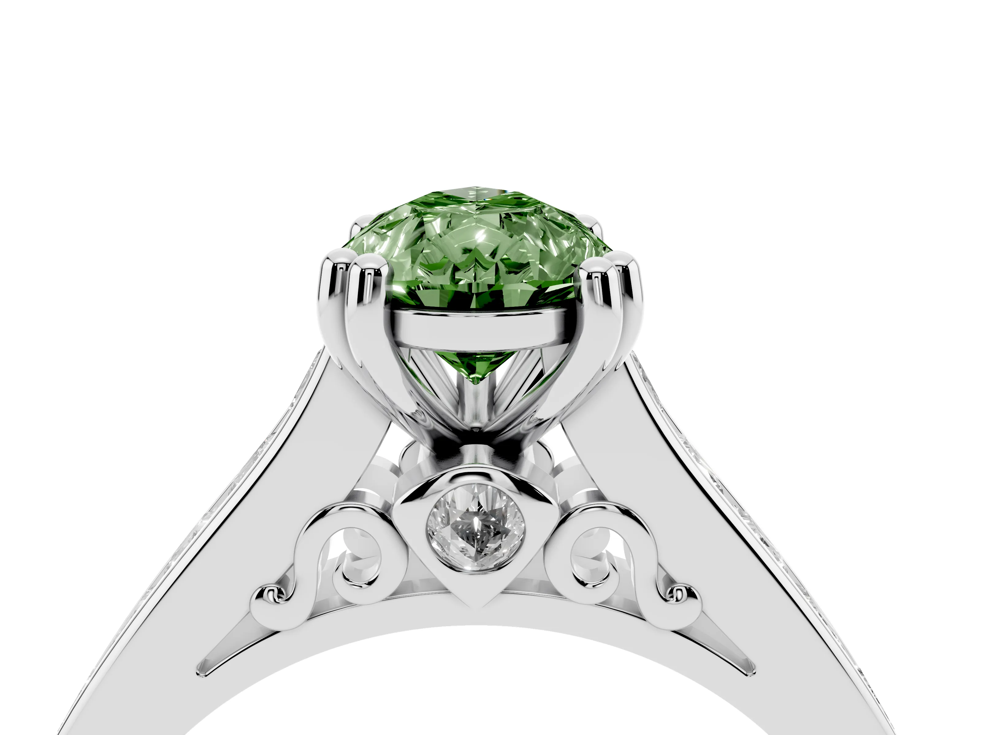 Fancy Green Pear Cut Diamond Channel Set Solitaire Engagement Ring Set in Silver with Prong Setting