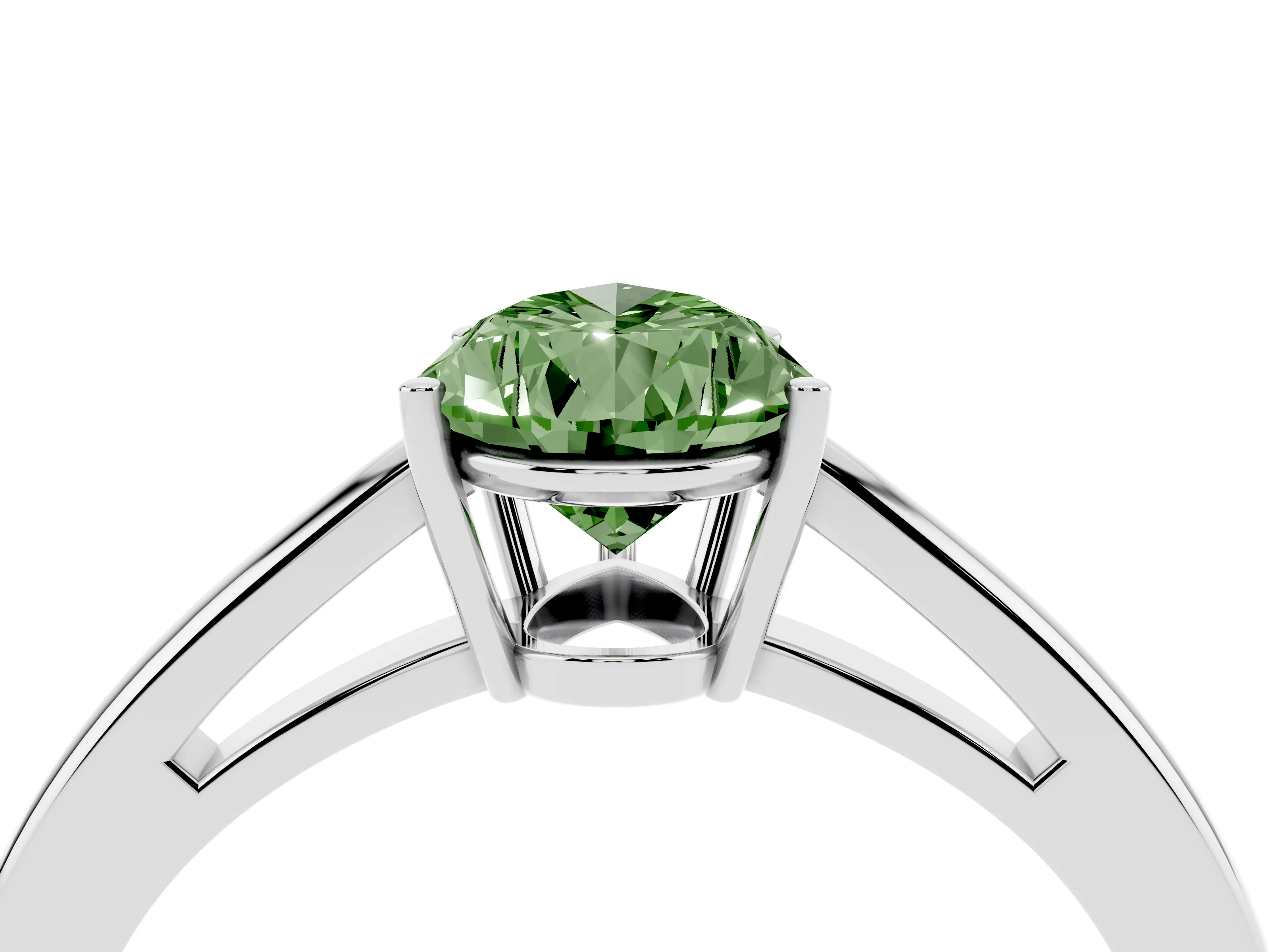 Fancy Green Pear Cut Diamond Solitaire Ring Set in Silver with Split Shank and Prong Setting