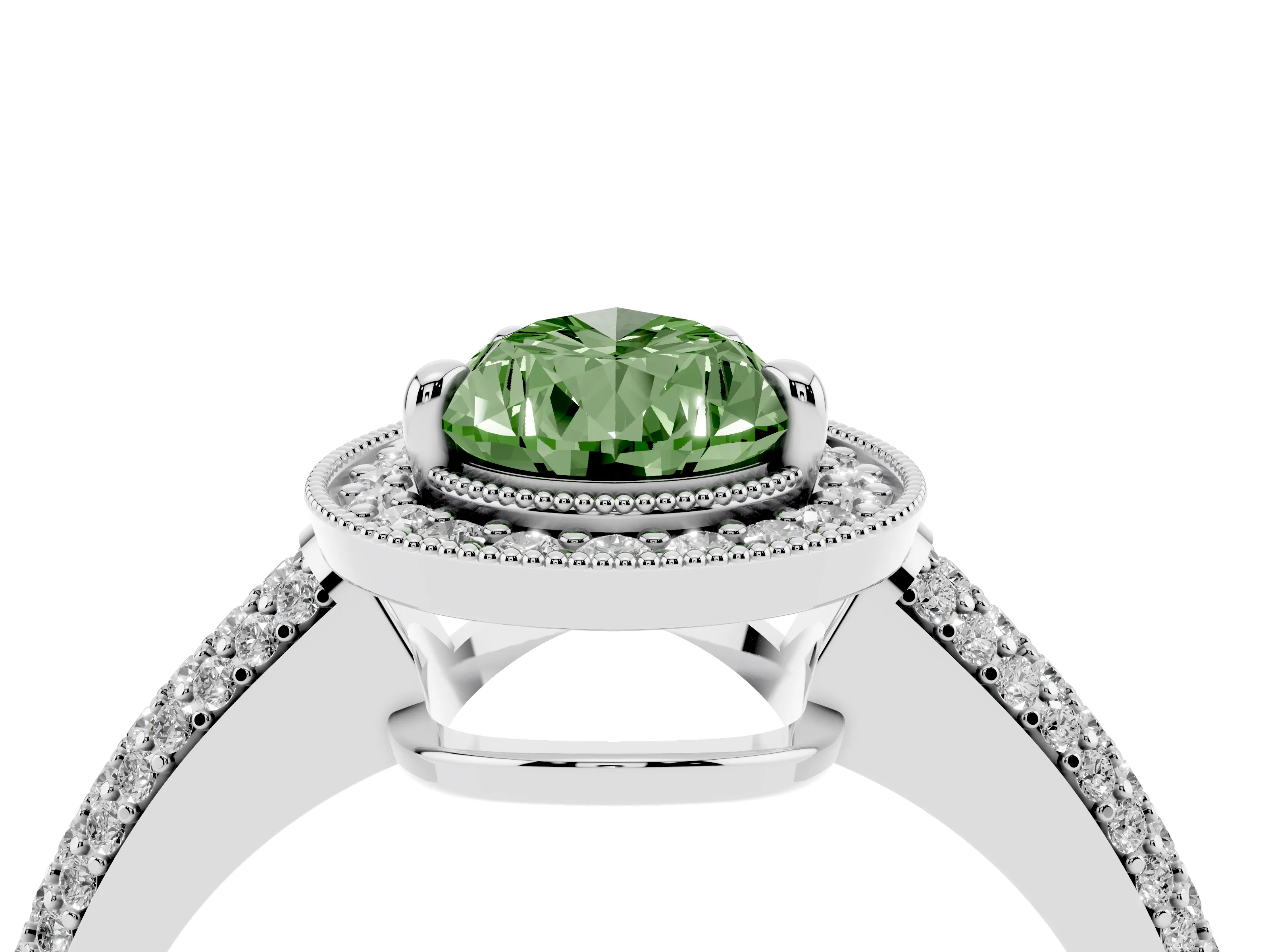 Fancy Green Pear Cut Diamond Halo Pavé Band Set in Platinum with Prong Setting