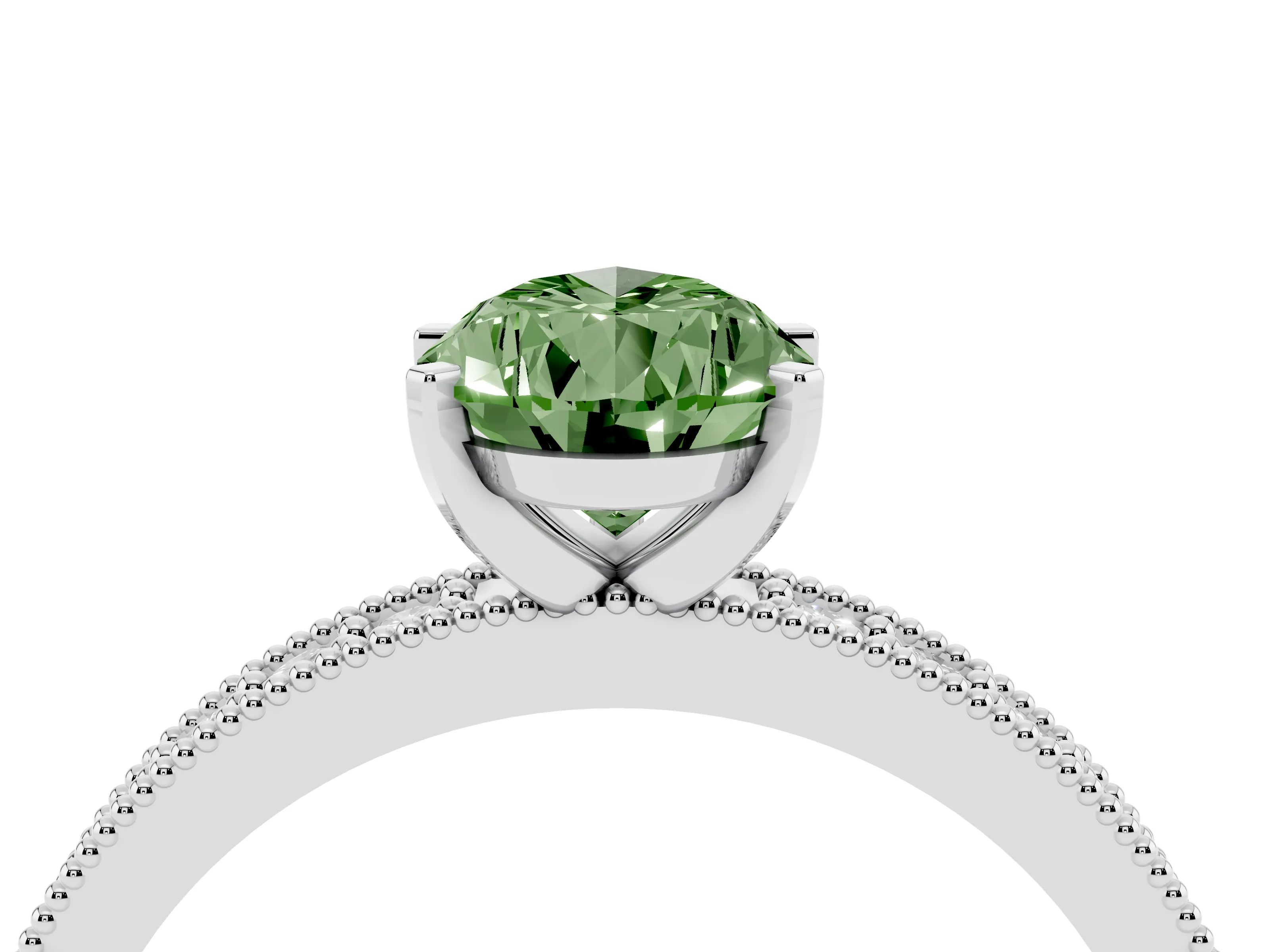 Fancy Green Pear Cut Diamond Milgrain Pavé Engagement Ring Set in Platinum with Prong Setting