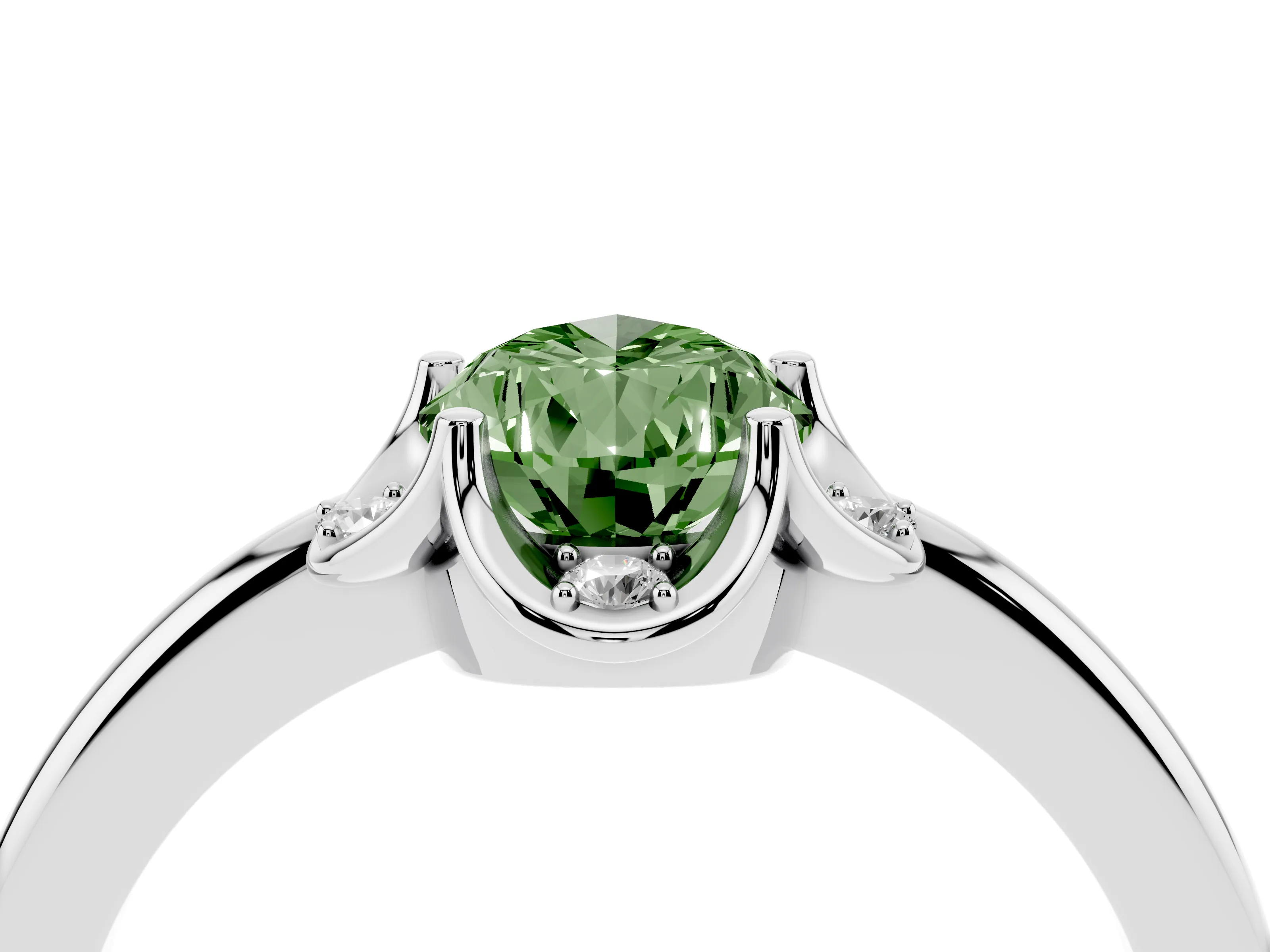 Fancy Green Pear Cut Diamond Round Cluster Halo Ring Set in Silver with Solitaire Band and Prong Setting