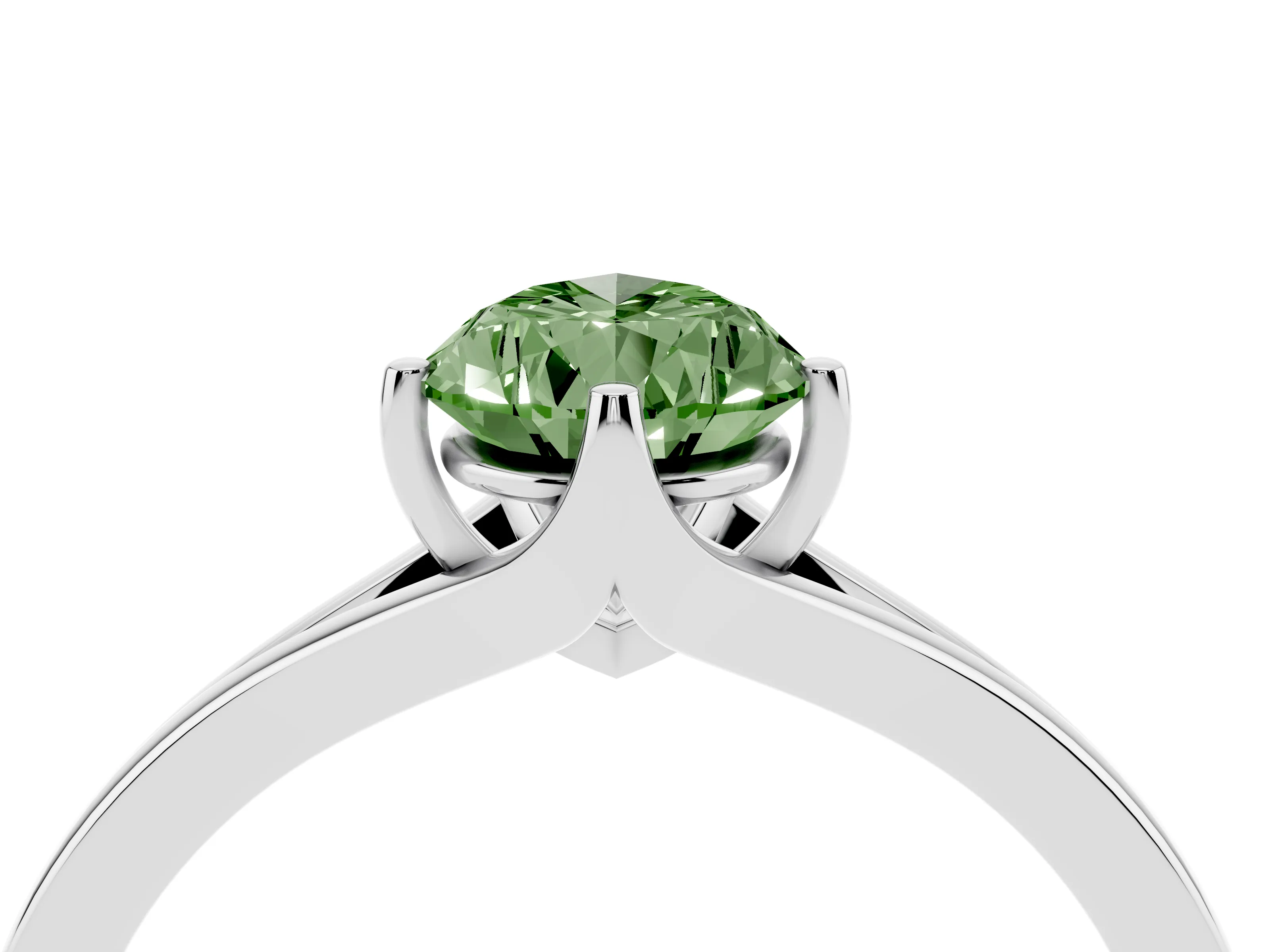 Fancy Green Pear Cut Diamond Solitaire Ring Set in Silver with Polished Tapered Band and Prong Setting