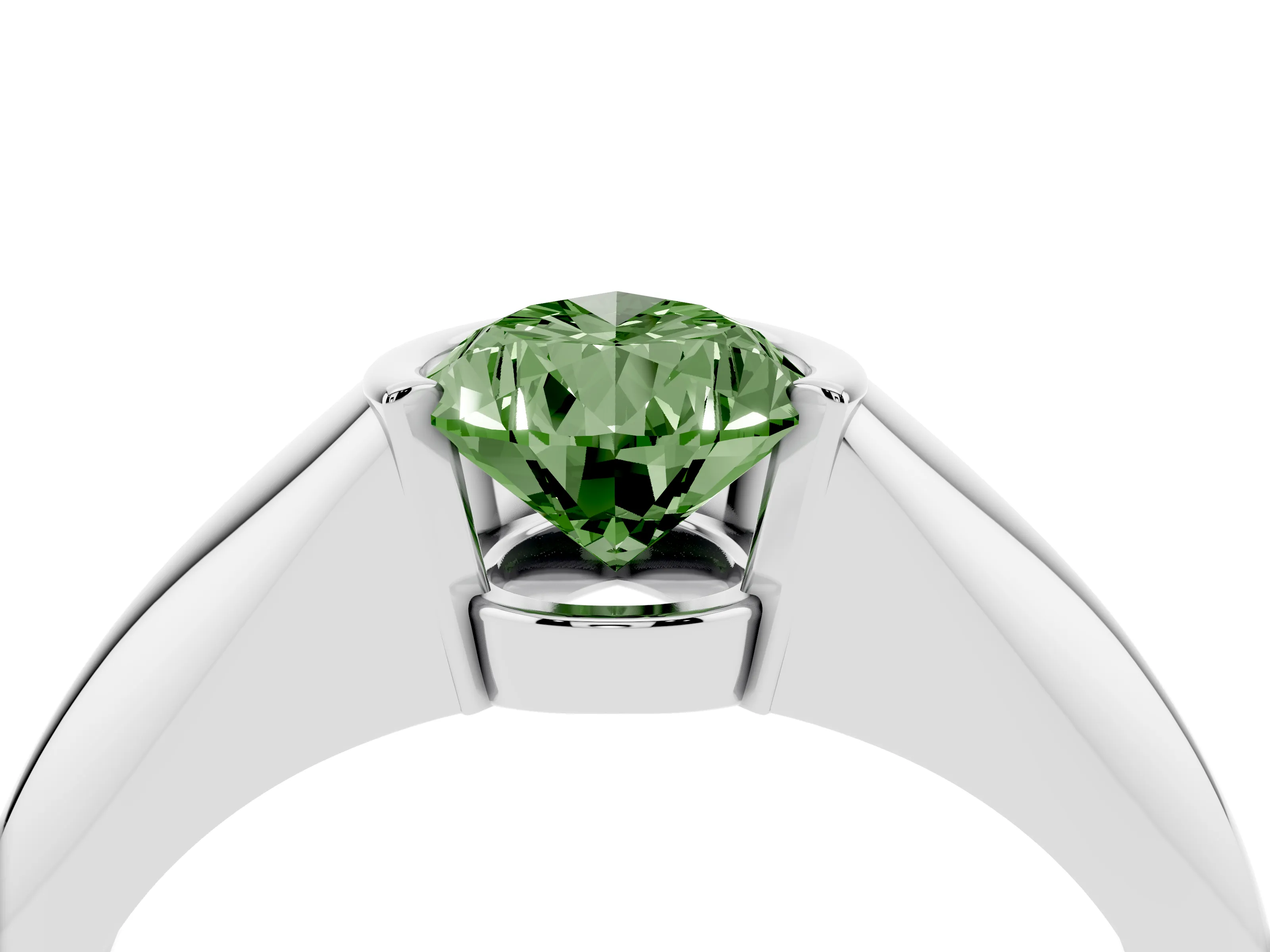Fancy Green Pear Cut Diamond Solitaire Tension Set Ring Set in Silver
