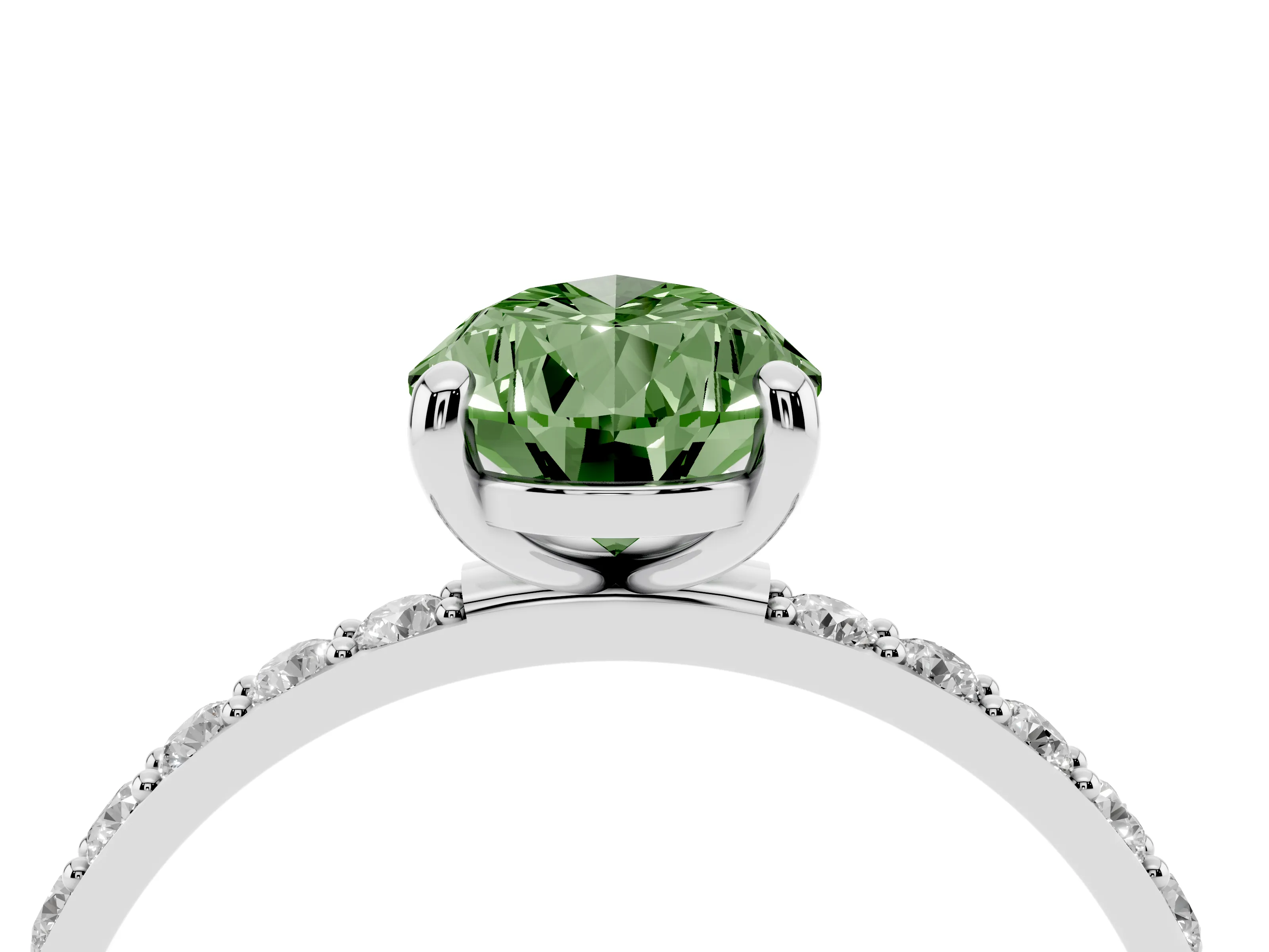 Fancy Green Pear Cut Diamond Solitaire Ring Set in Platinum with Round Pavé Band and Prong Setting