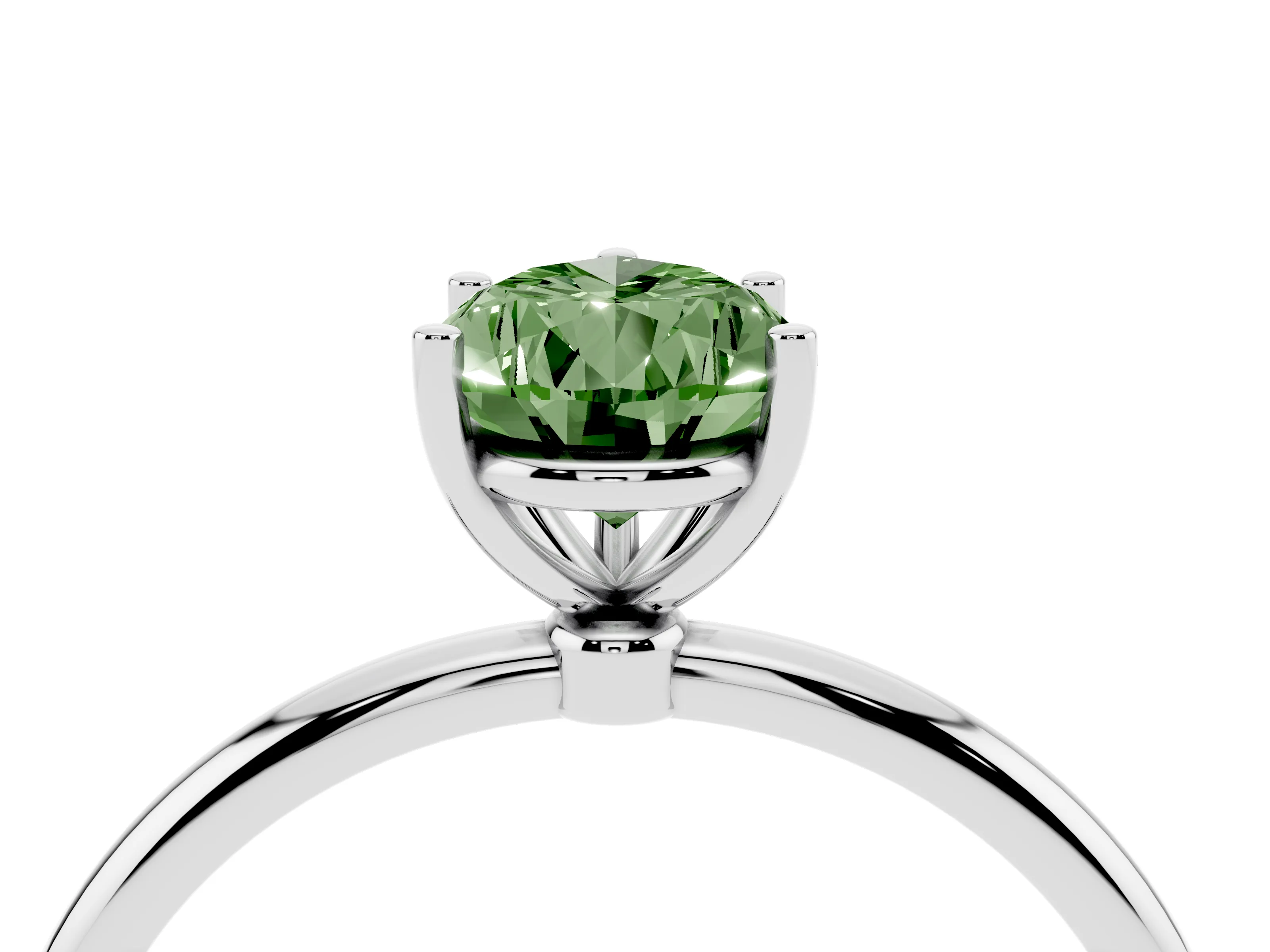 Fancy Green Pear Cut Diamond Solitaire Engagement Ring Set in Silver with Thin Band and Prong Setting