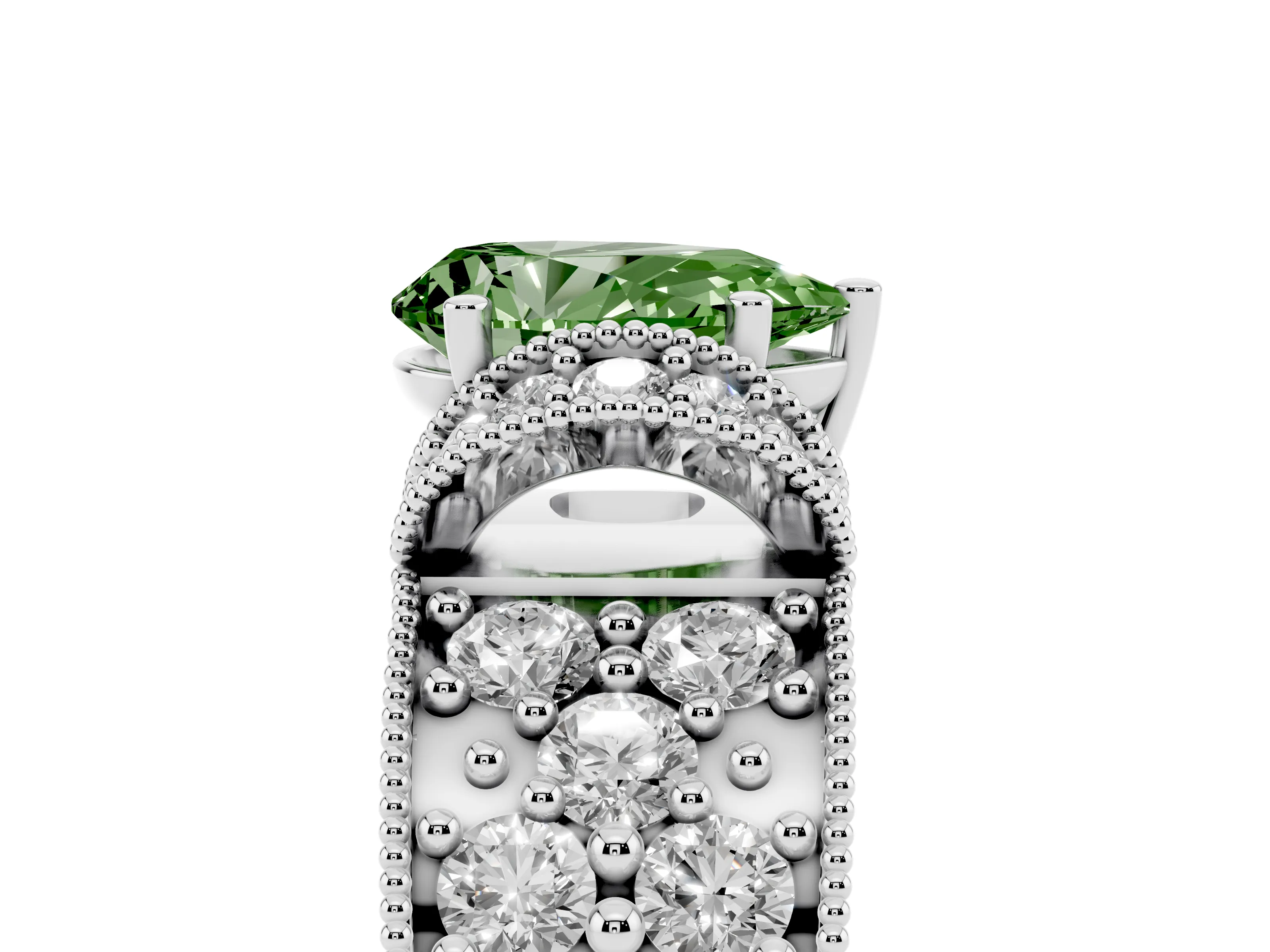 Fancy Green Pear Cut Diamond Milgrain Halo Pavé Engagement Ring Set in Platinum with Prong Setting